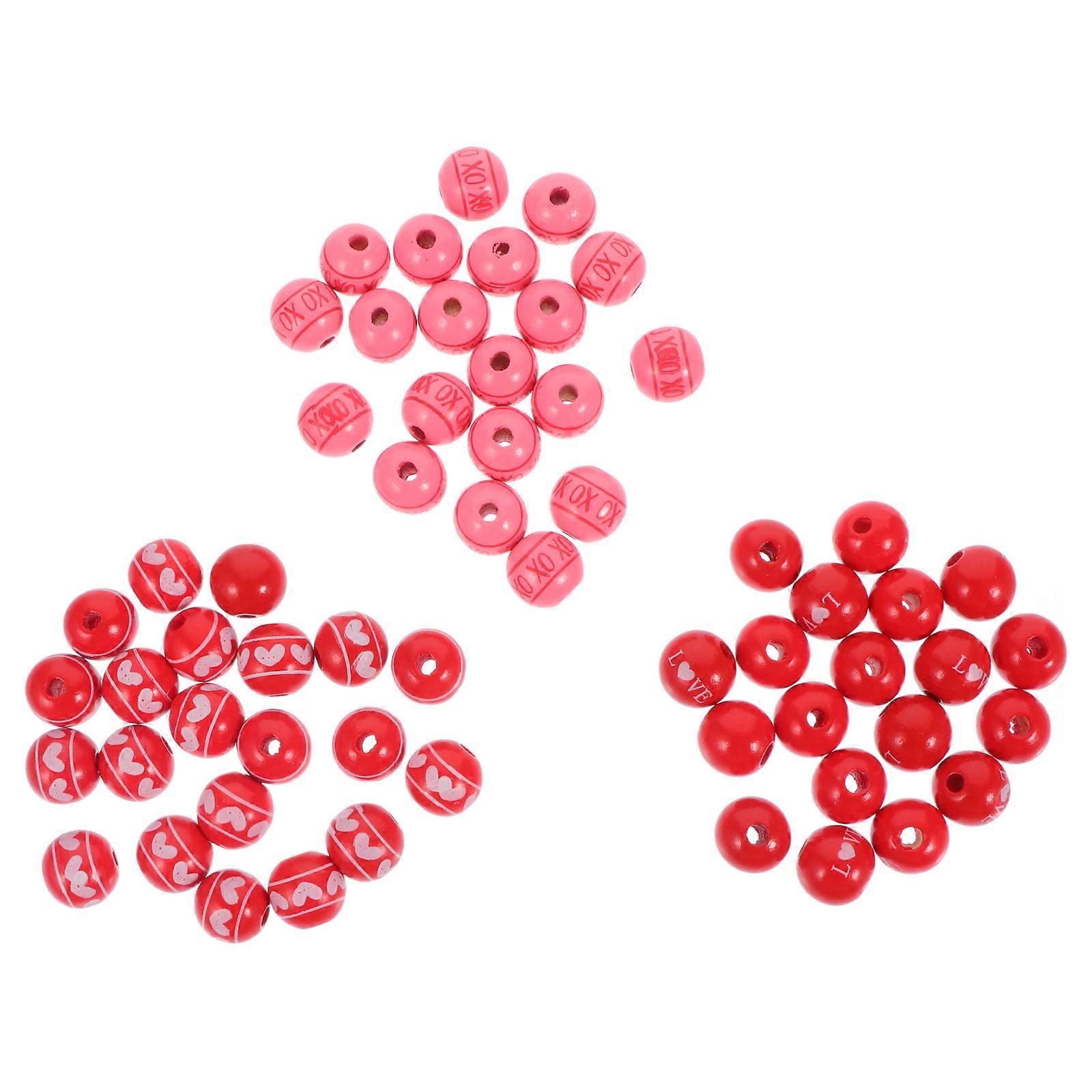 60 قطعة عيد الحب الخرز الخشبي تصميم مختلط الخرز فضفاض للحرف اليدوية ، وصنع السوار ، والديكور المنزلي