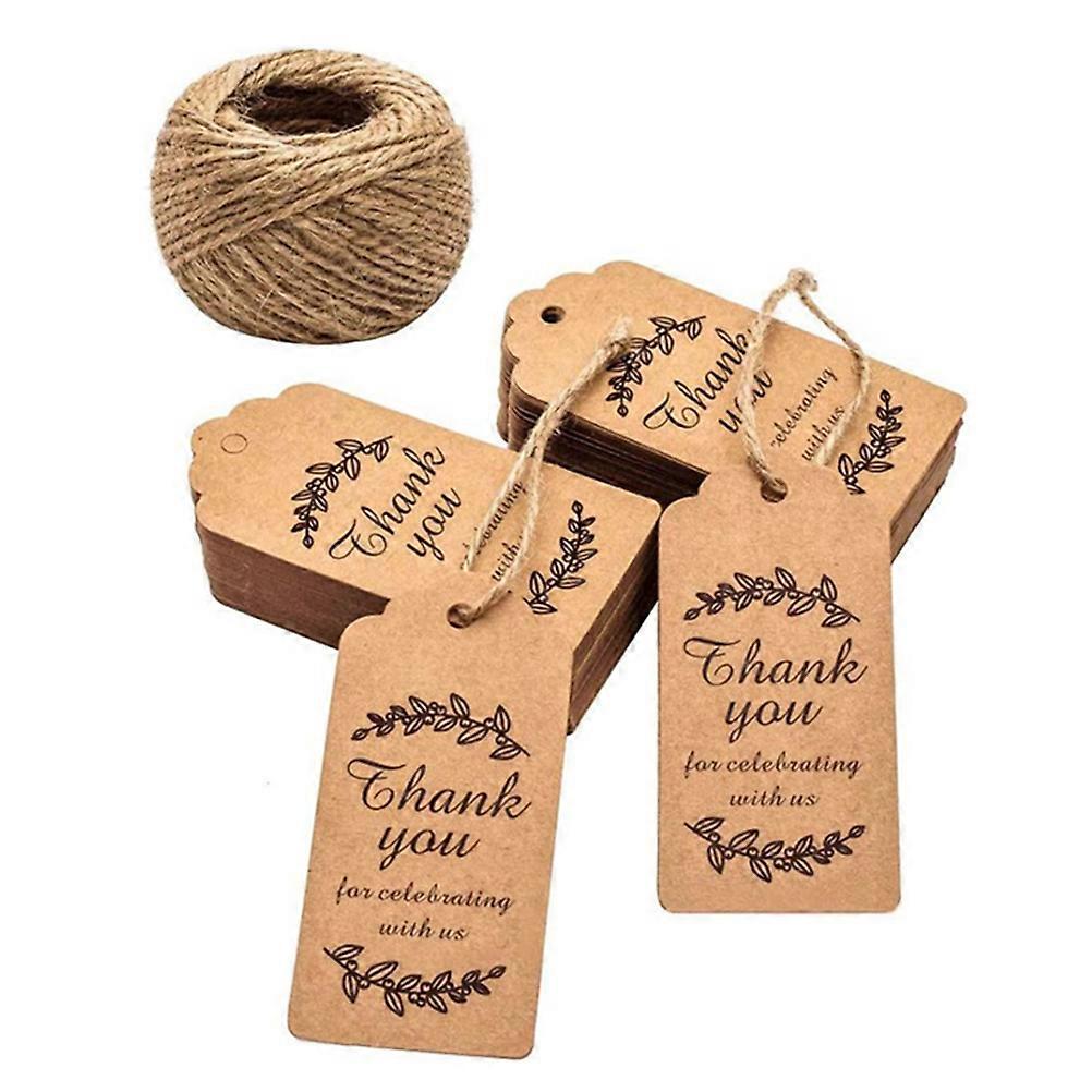 Craft Paper Tags With String Baking Food Package Labels Valentine's Day Decorations 9.5x4.5cm 100Pcs
