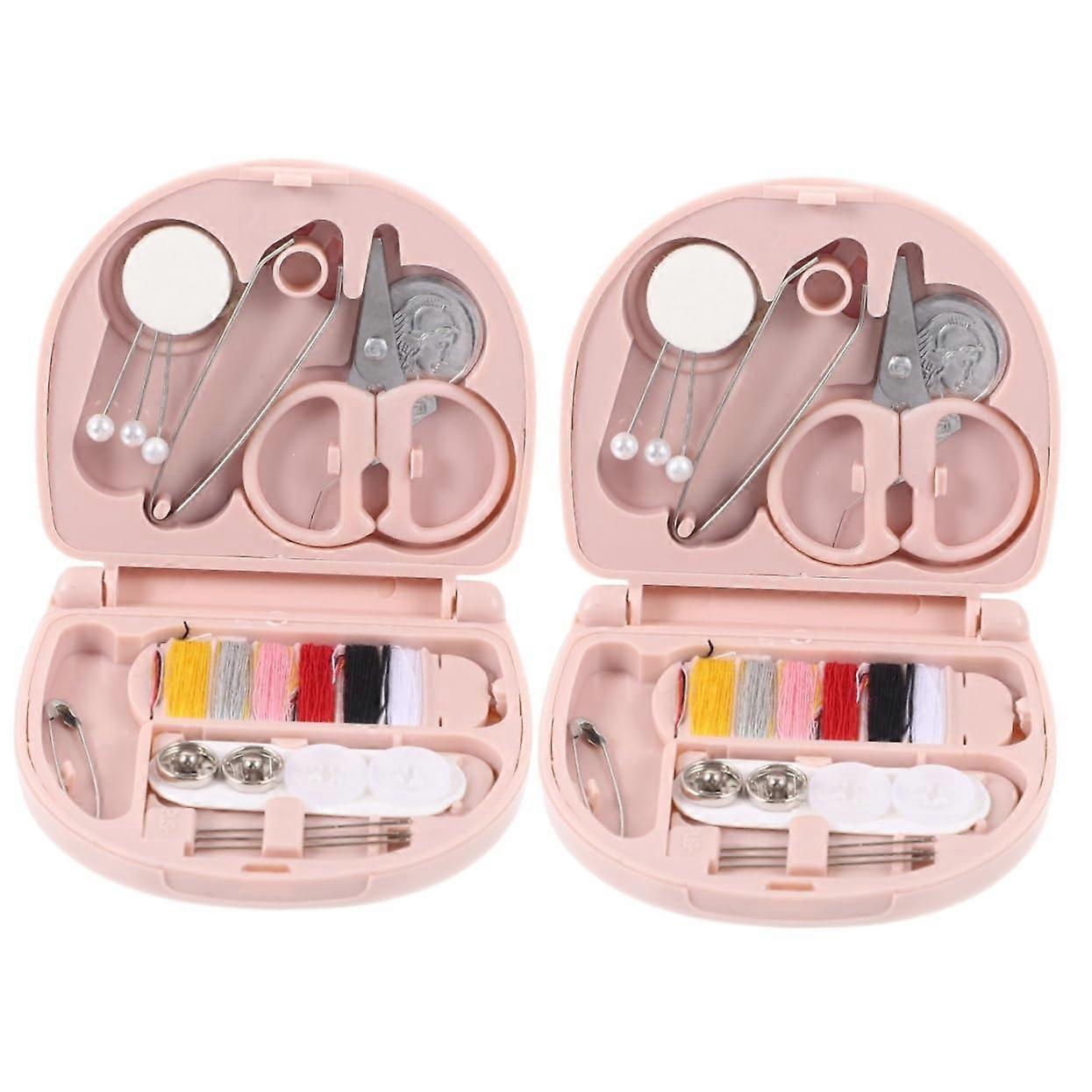 2 Sets Mini Sewing Kit Storage Box for Travel Sewing Tools with Compartments for Needles, Buttons, Scissors and More