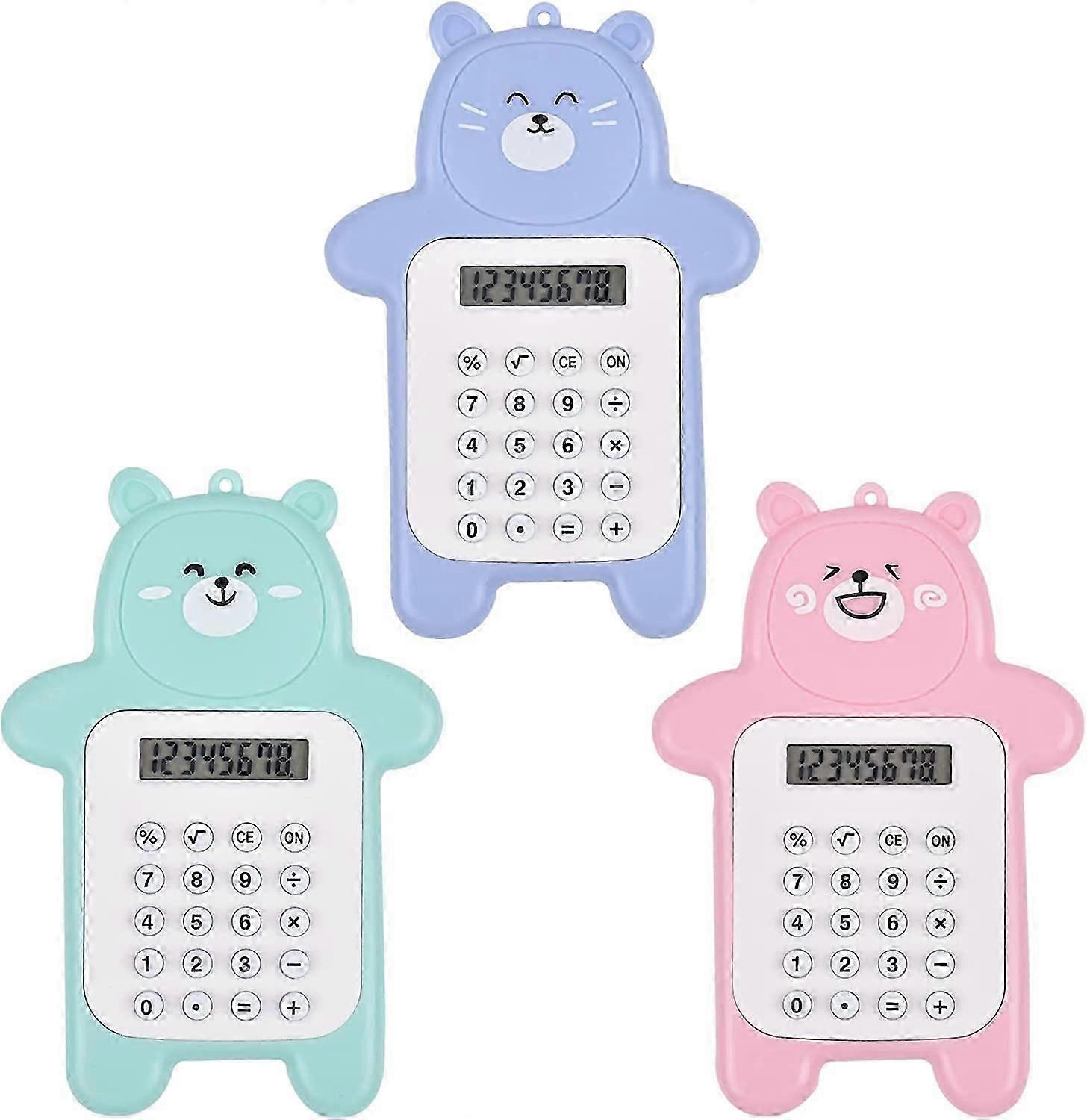3 Pcs Pocket Calculator 8-Digit Display Basic Calculator, Cute Cartoon Office Calculators Mini Calculator, Portable Calculators for Students School Su