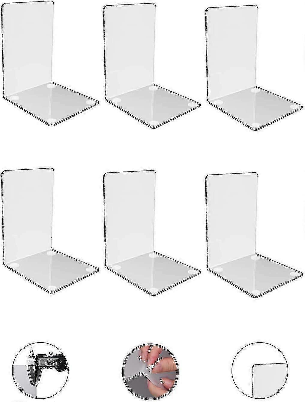 Acrylic Bookends Set of 6, Clear Non-Skid Style for Supported Books