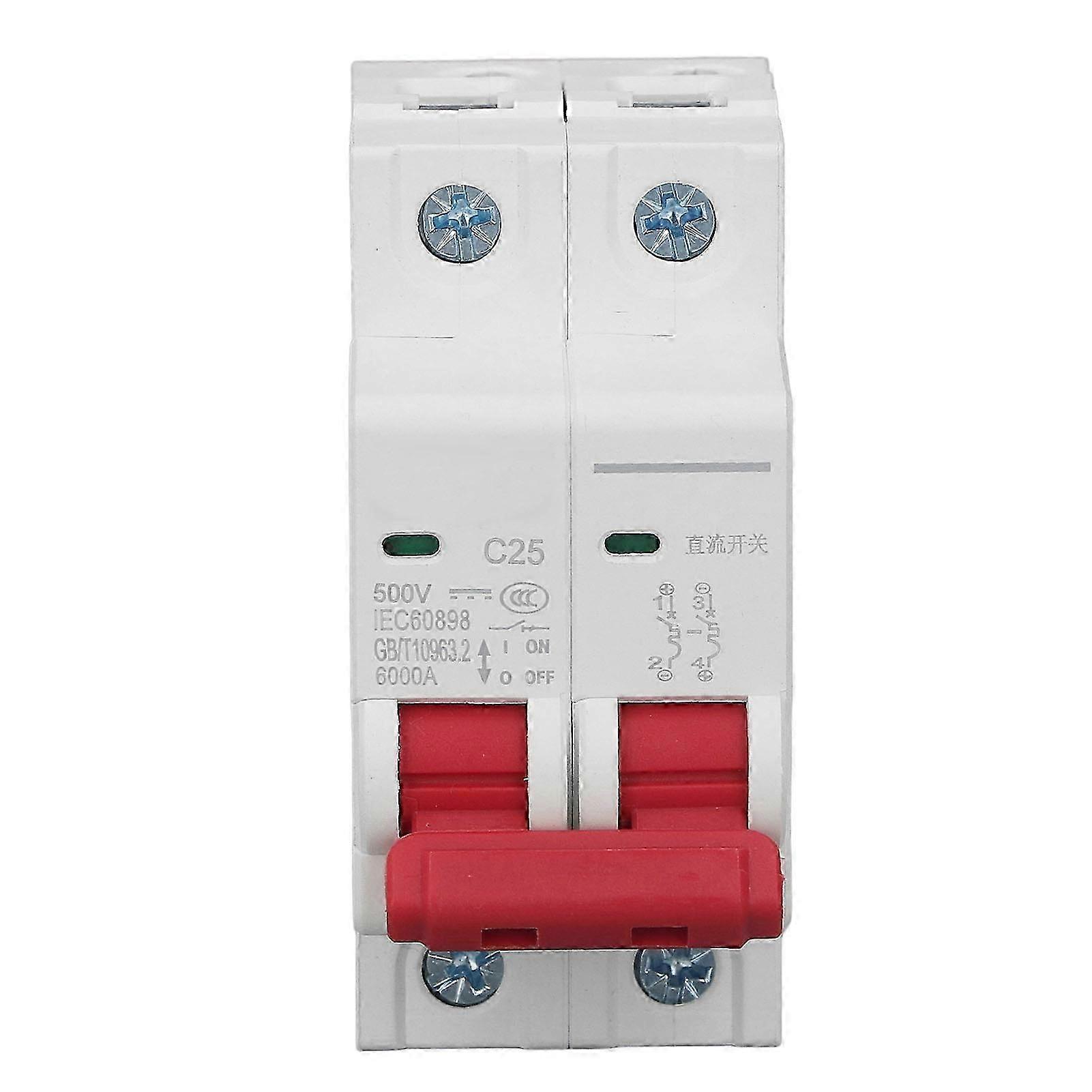 DC Circuit Breaker 2P 6000A Breaking Capacity DIN Rail Installation Photovoltaic Protection Air Switch 25A DC500V Suitable for Certain Brand