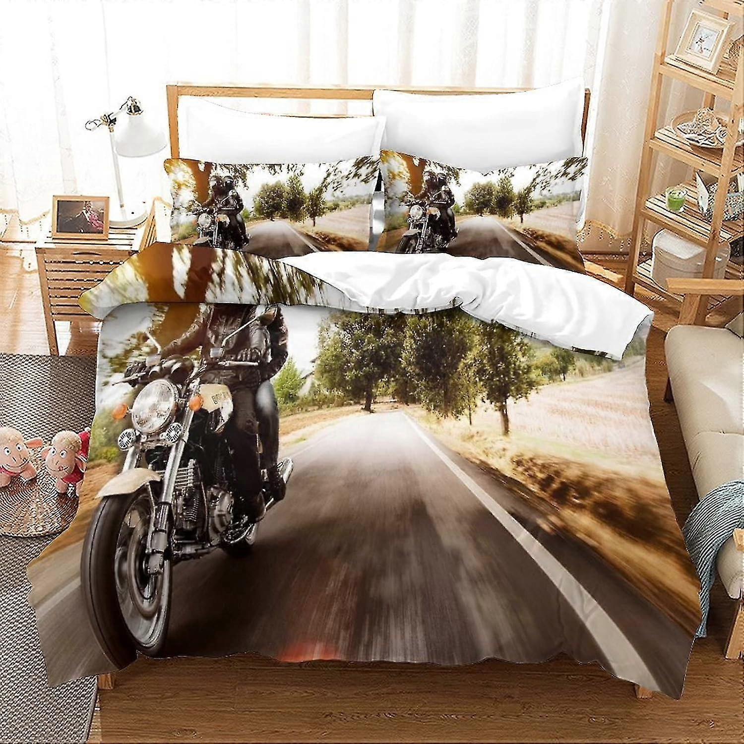 Motorcycle 3D Print Duvet Cover Bedding Set with Zipper, Soft and Easy Care for Young and Adults