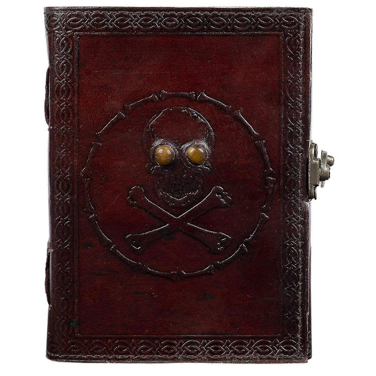 Handmade Leather Diary Embossed with star, journey & double wolf Diary with Antique Lock. Size 5*7 inch