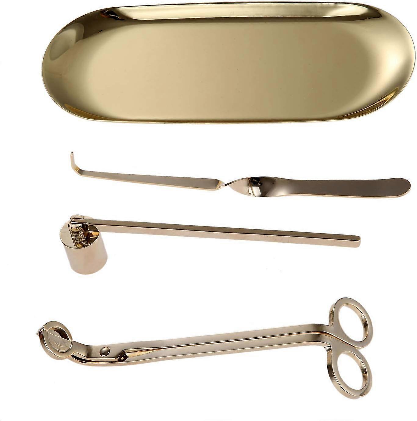 Kerzenschere, Kerzendochtschneider, Kerzentablett und Kerzendochthaken Kerzenzubehör Set (Gold - 4 Stück)