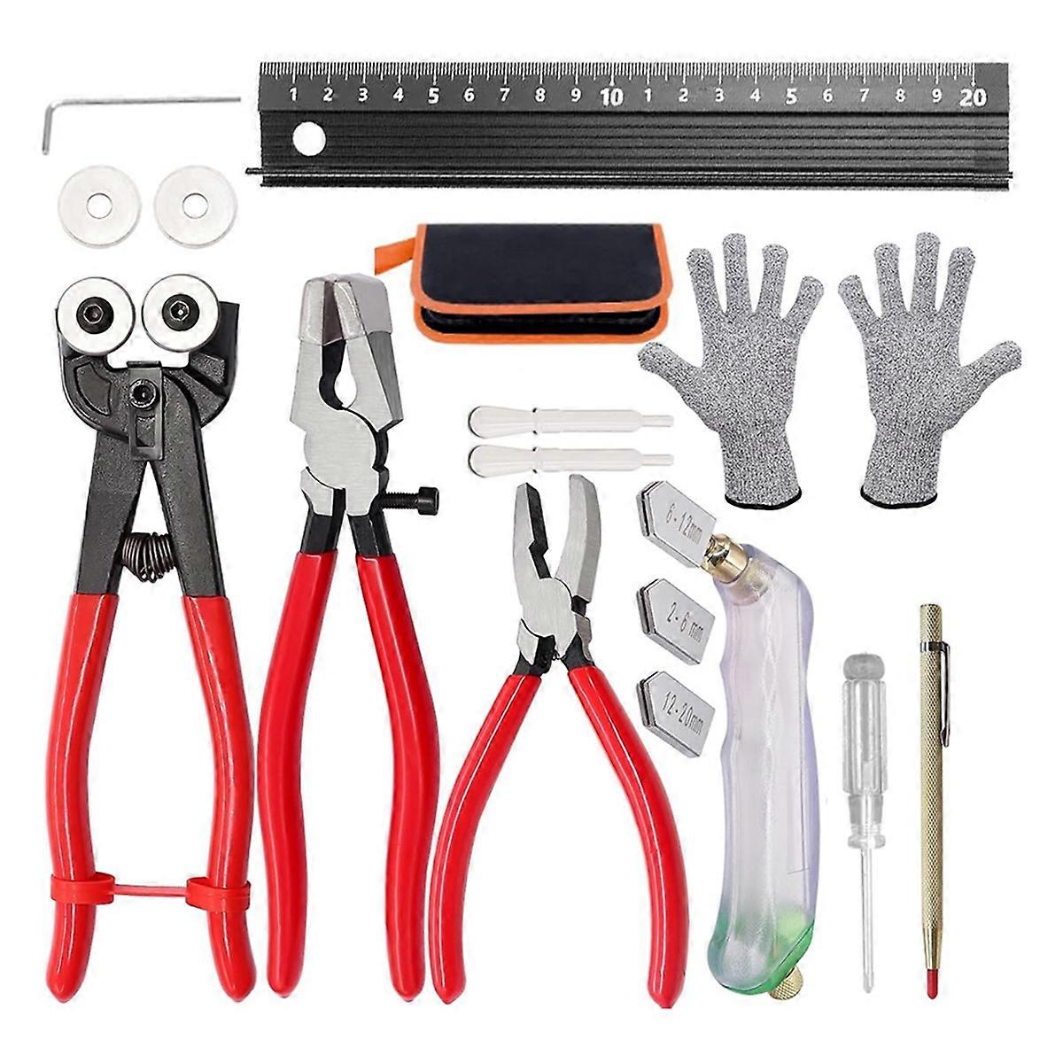 Kit de ferramentas de corte de vidro 16PCS, pinças de rodas de mosaico de 8 polegadas, alicates de corrida de vidro de 8 polegadas, quebra de 6 polegadas