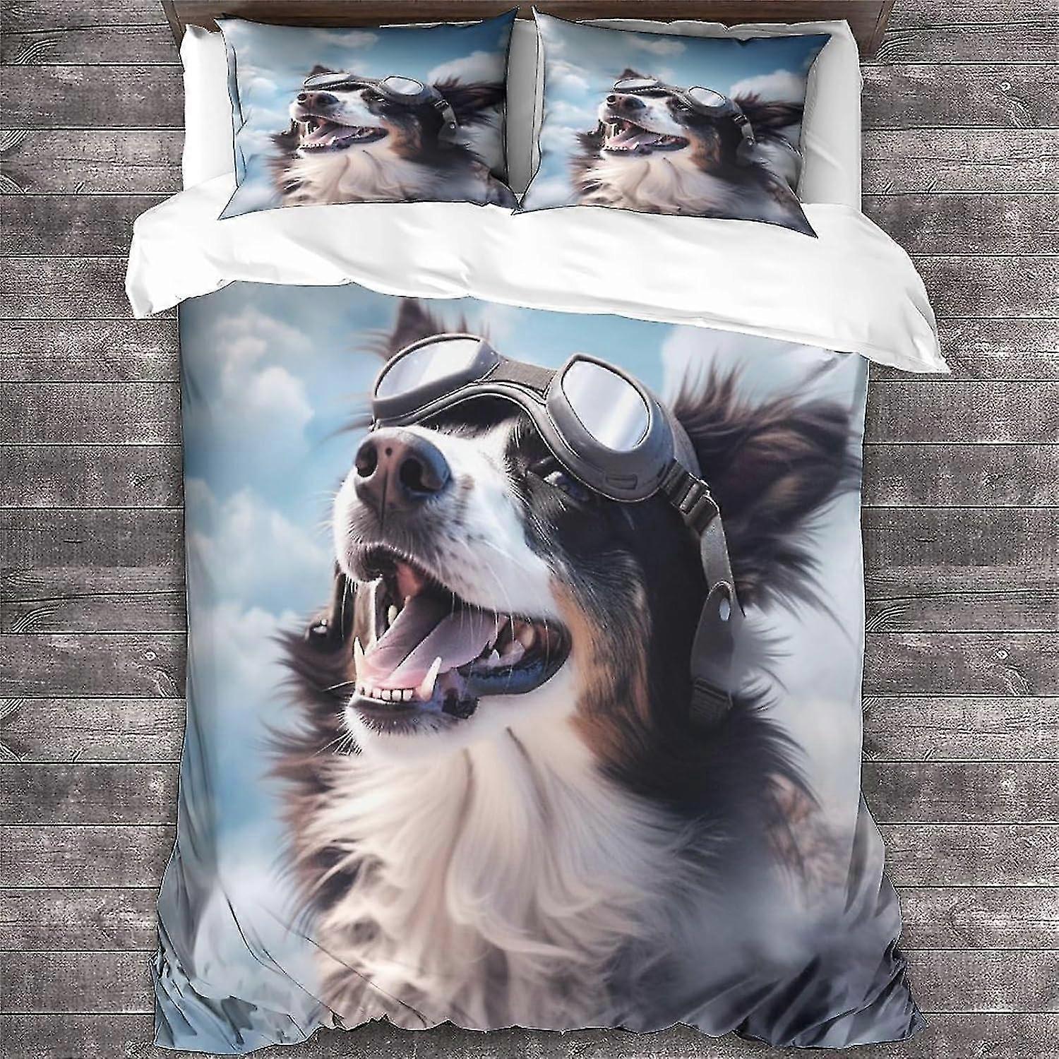 Border Collie Dog Printed Bedding Dupiumino Set per bambini e ragazzi con federe King Size