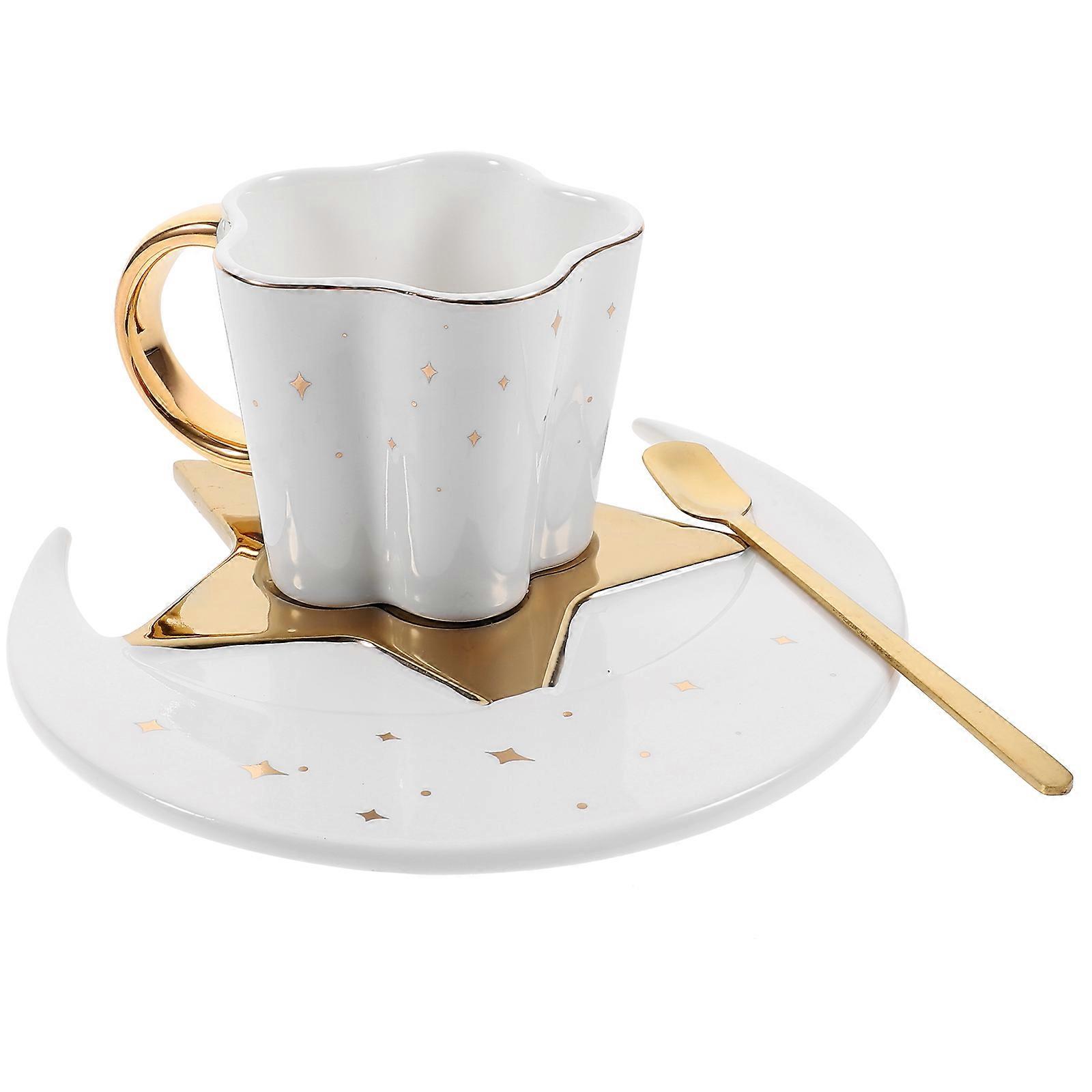 Drinking Cups With Saucer And Spoon For Coffee Time White Ceramic 1Set