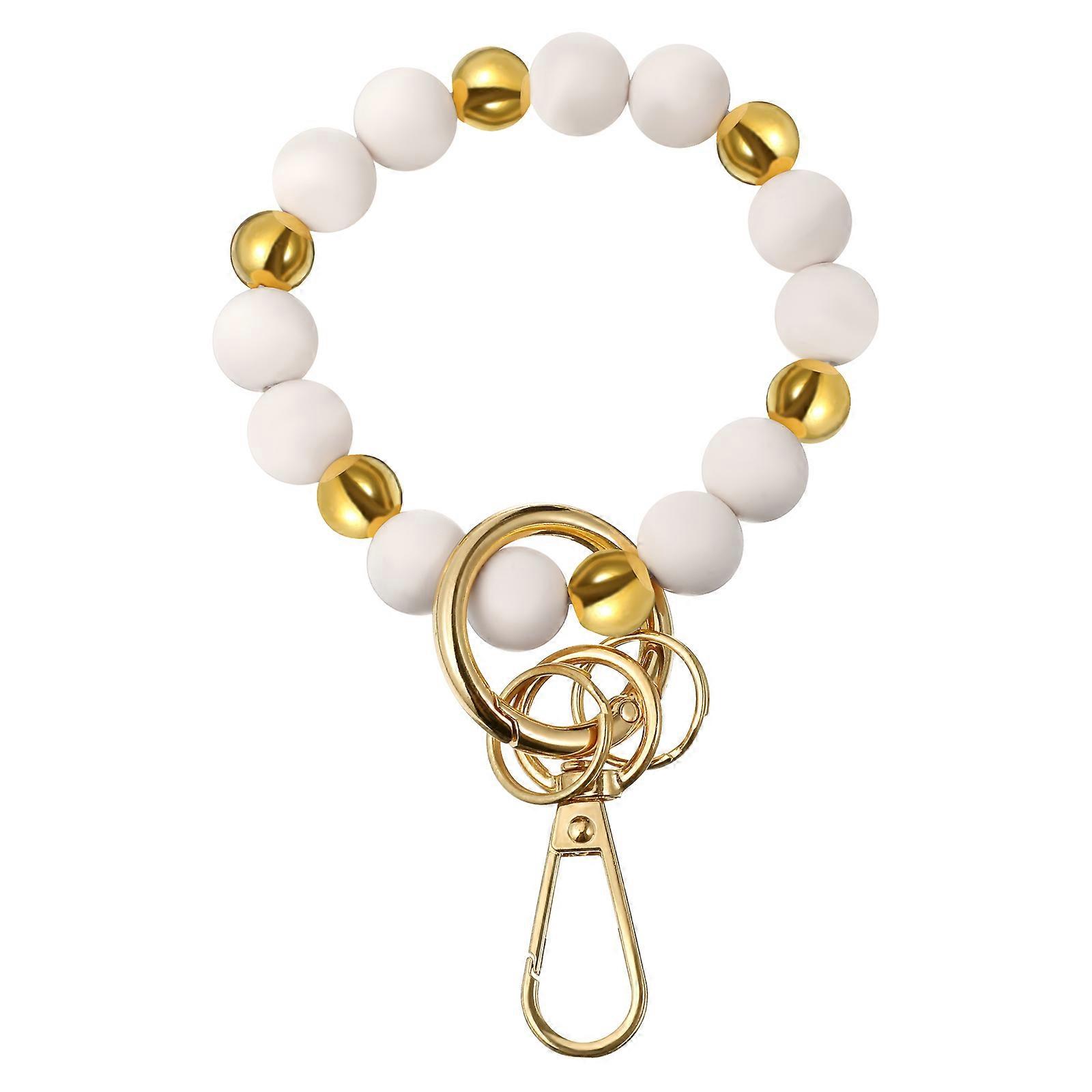 Beaded Keychain Wrist Strap Gold Silicone Key Pendant Bangle Keychain Traveling Outside 1Set