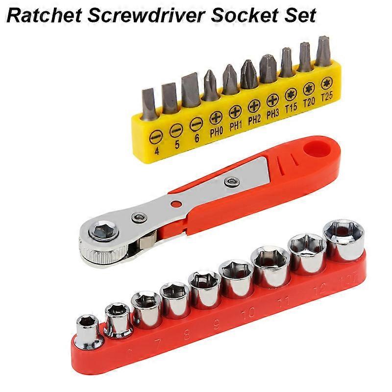 Right Angle Ratchet Wrench Screwdriver Socket Nut Set Metric Screw Driver Bit 1/4 Hexagon Handle Drive Torx Slot Hand Tool 90~00062