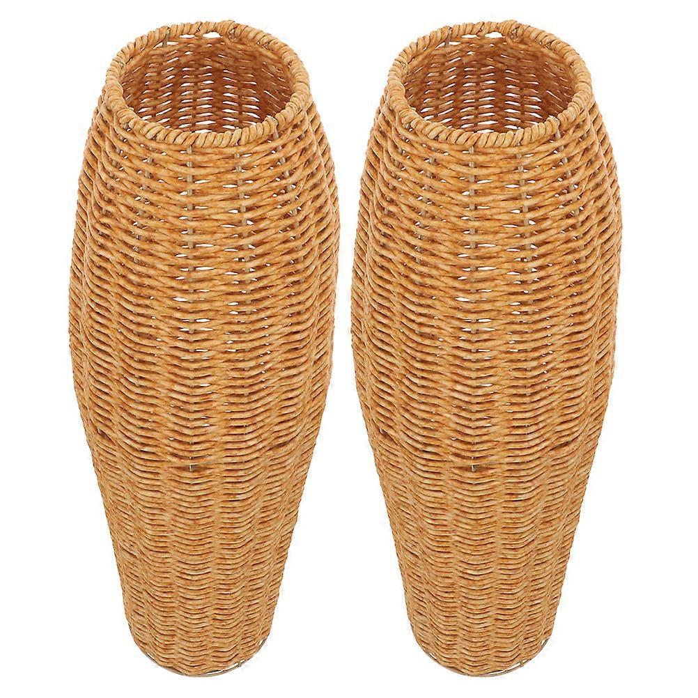 Elegant Imitation Rattan Floor Vase Set of 2 – Minimalist Decorative Flower Holder for Living Room, Bedroom, Office – Ideal for Dried Pampas and