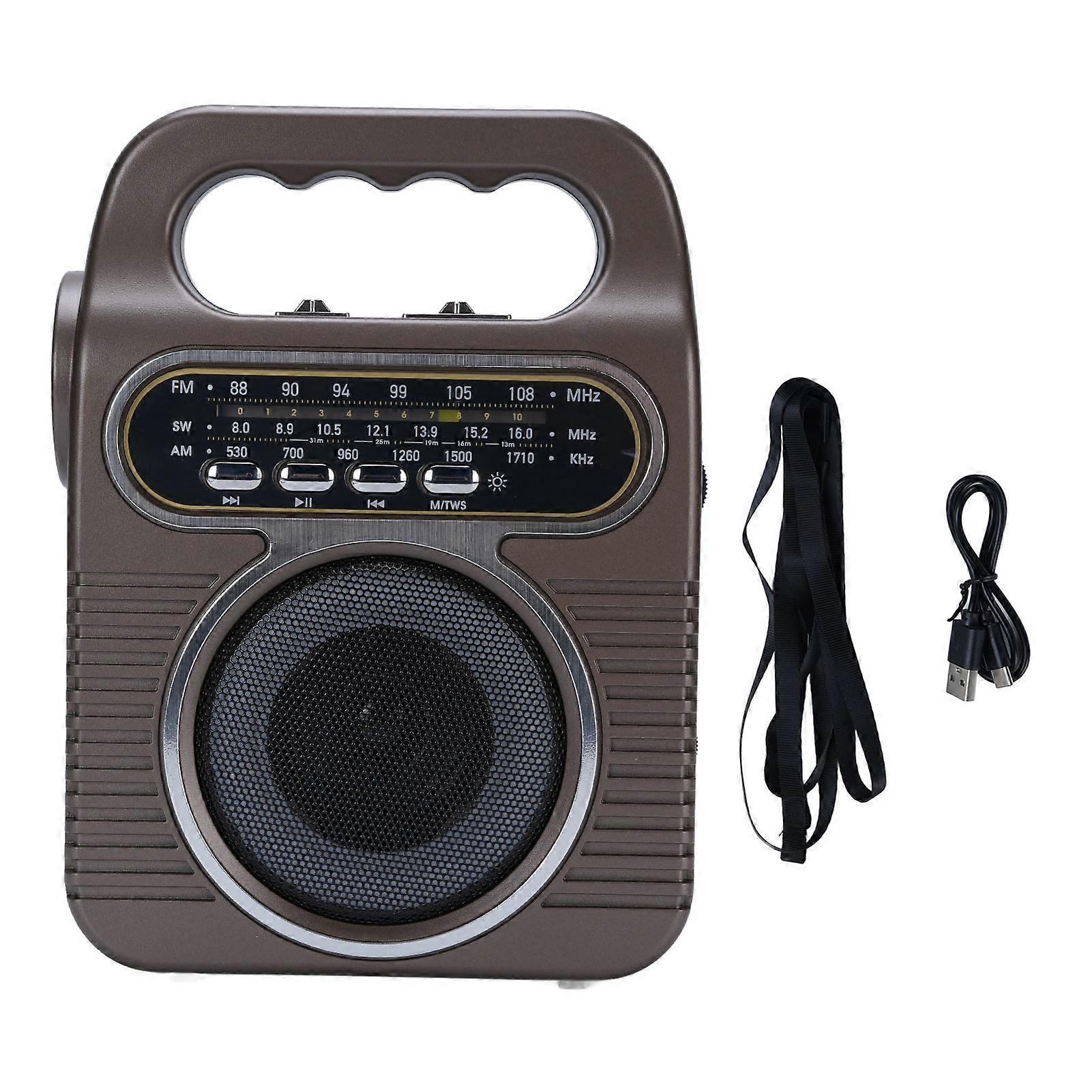 Retro Bluetooth Speaker Radio with FM AM SW, Flashlight, USB Rechargeable, Brown
