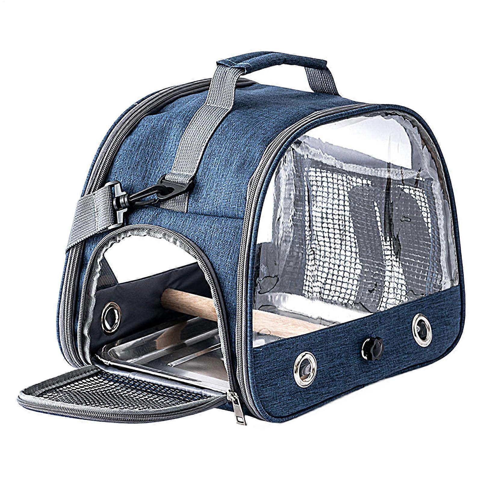 Perrot Travel Cage – Compact Bird Carrier with Perch, Shoulder Strap Navy Blue