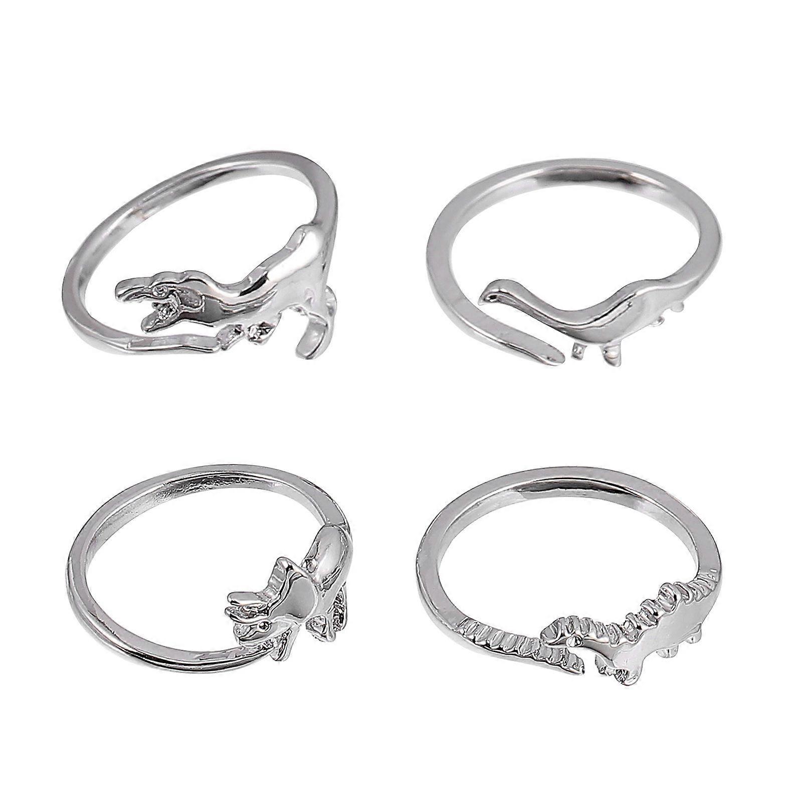 Retro Punk Fashion Rings for Women Adjustable Silver Alloy Open Ring Jewelry Size 8pcs