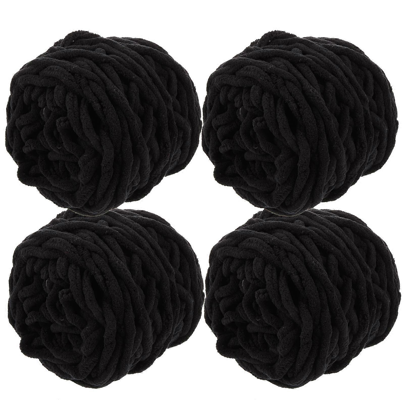 Chunky Yarn For Crocheting Black Polyester Hand Weaving Diy Fun 4 Rolls