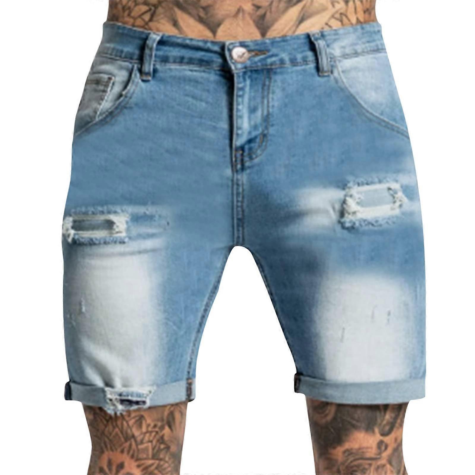 Jeans Shorts Herren Hellblau Bermuda Shorts Distressed Denim Classic Stretch Casual Summer Shorts Große Größen