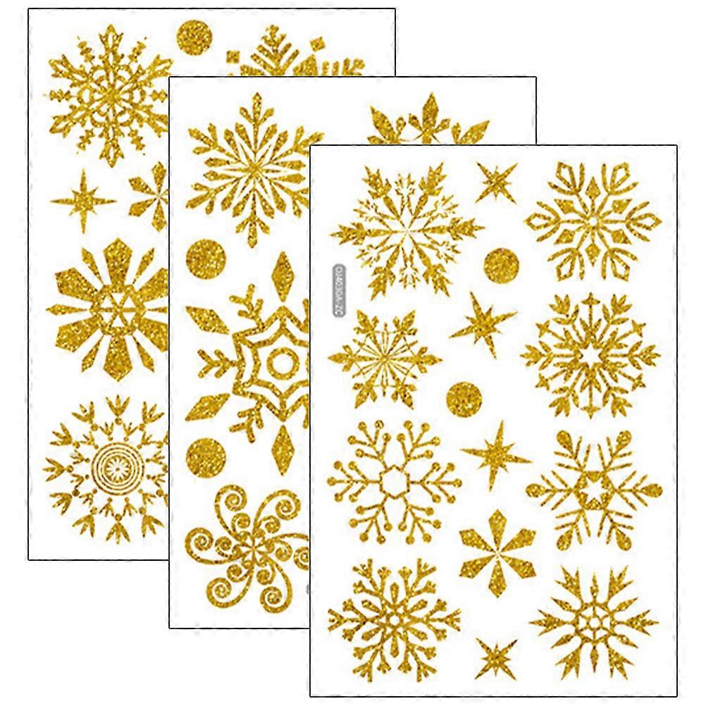 Pvc Window Static Stickers Diy Installation Christmas Theme Gold Glitter Color For Glass Windows Indoor Use 11.8×7.9×0.1in 6 Sheets