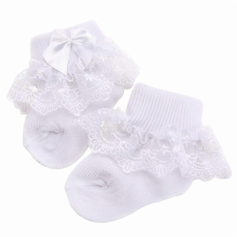 Bow Socks Baby Girl Keep Warm Breathable Cotton Stockings for Toddlers 2 Pairs White Pink Size M