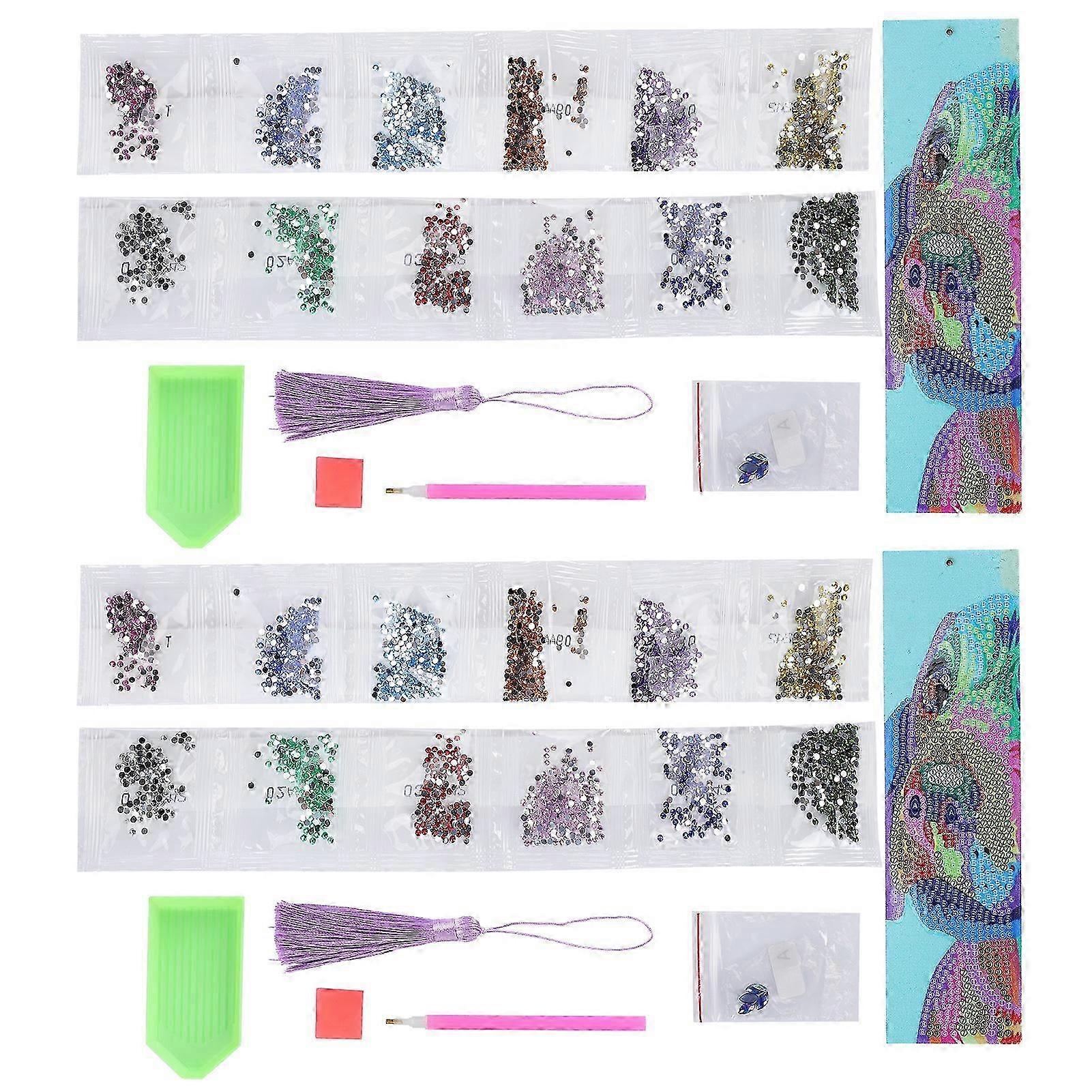 2 Set Diamond Bookmarks DIY 5D Painting Crystal Fancy Shape Round Dog Pattern Hanging Craft