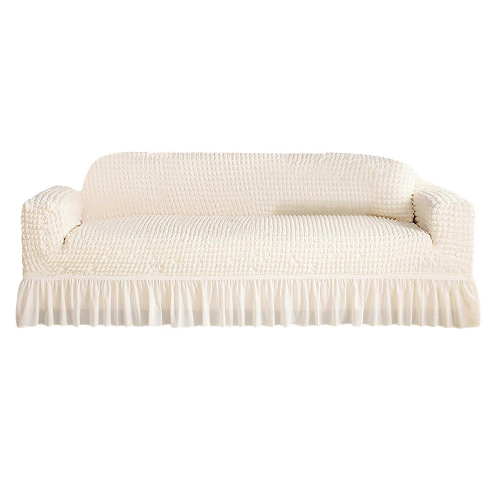 Sofa Protector For Dining Room Seersuckers Textured Fabric With Pleated Skirt For LShape Sectional Couch