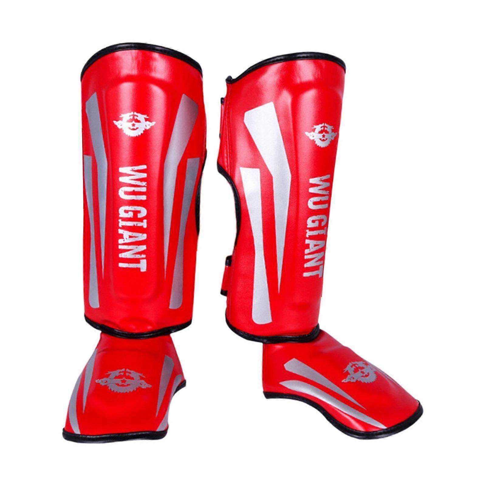 Shin Pads Protective Pads NonSlip Adjustable Protective Leg Gear for Boxing Kung Fu Martial Arts MMA red L