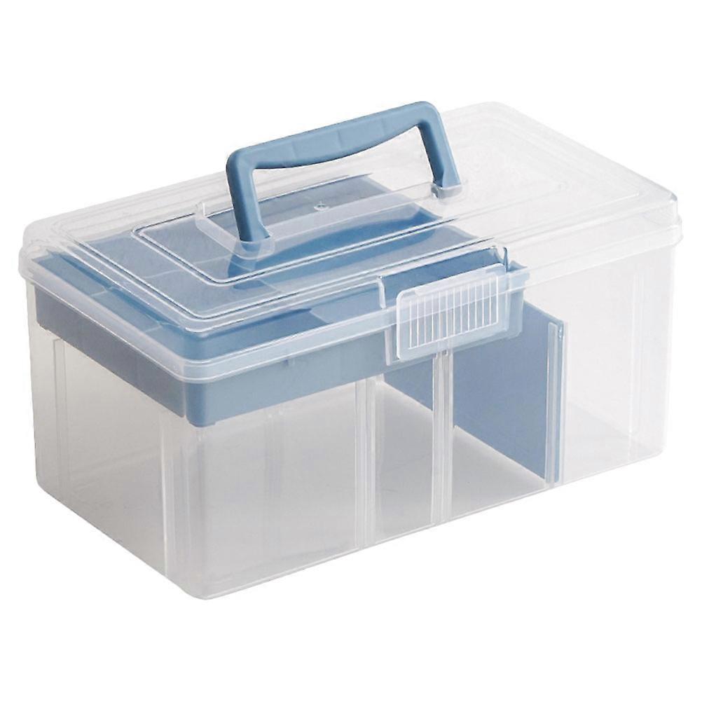 Blue Multifunctional Craft Storage Box with Handle Transparent Design PP Material for Home Use 11.5 x 8.5 x 5.5 Inches