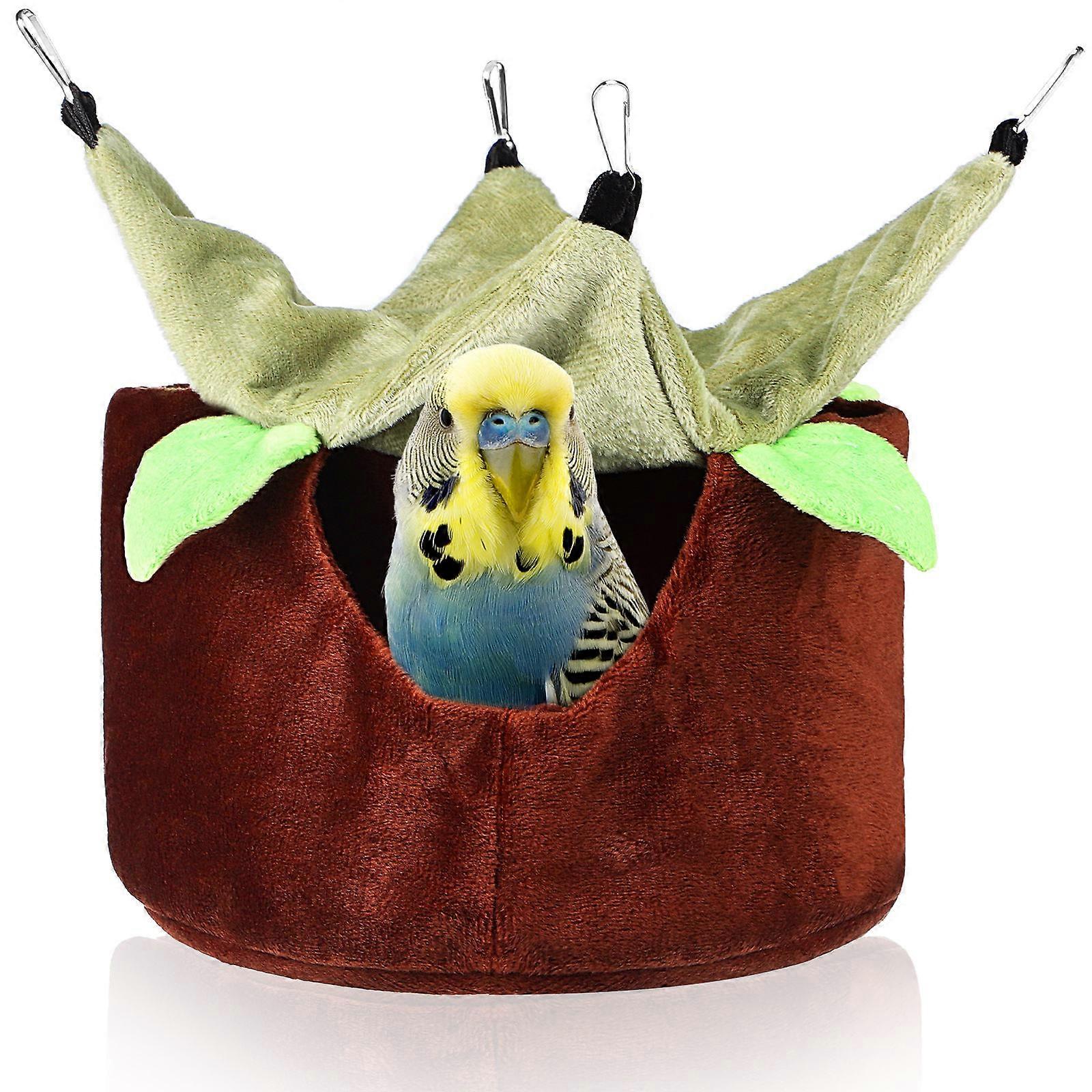 Hanging Bird Hammock Bed with Leaf Design, Cozy Sleeping Nest for Parrots, Cockatiels & Small Pets, Reinforced Base Cage Accessory