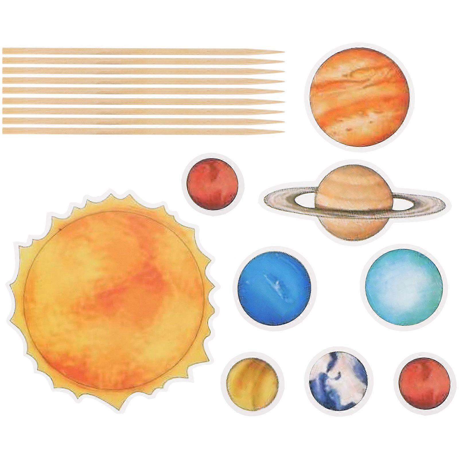 Solar System Cake Toppers Space Theme Square Shape Wood Material Birthday Party Use