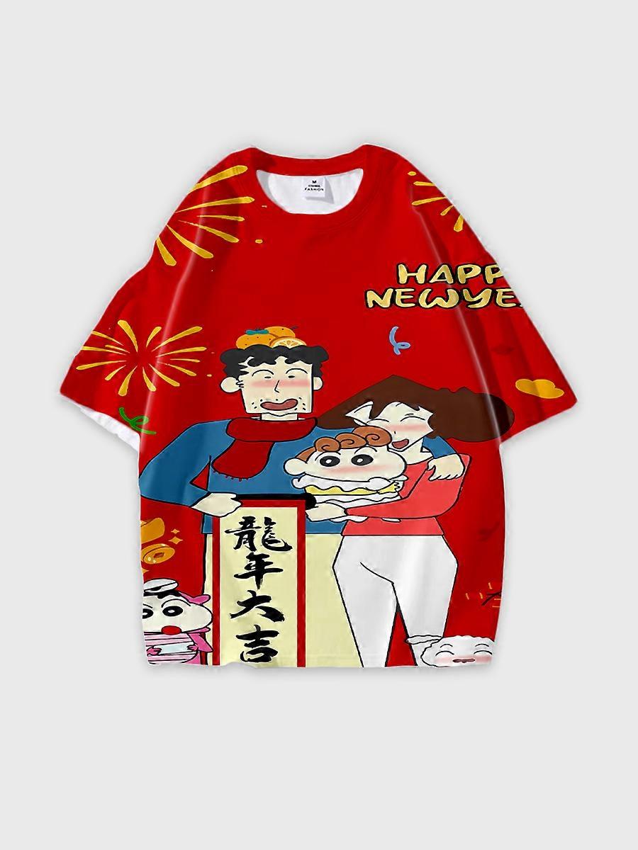 T-shirt girocollo Cartoon Pattern manica corta sciolta B1818