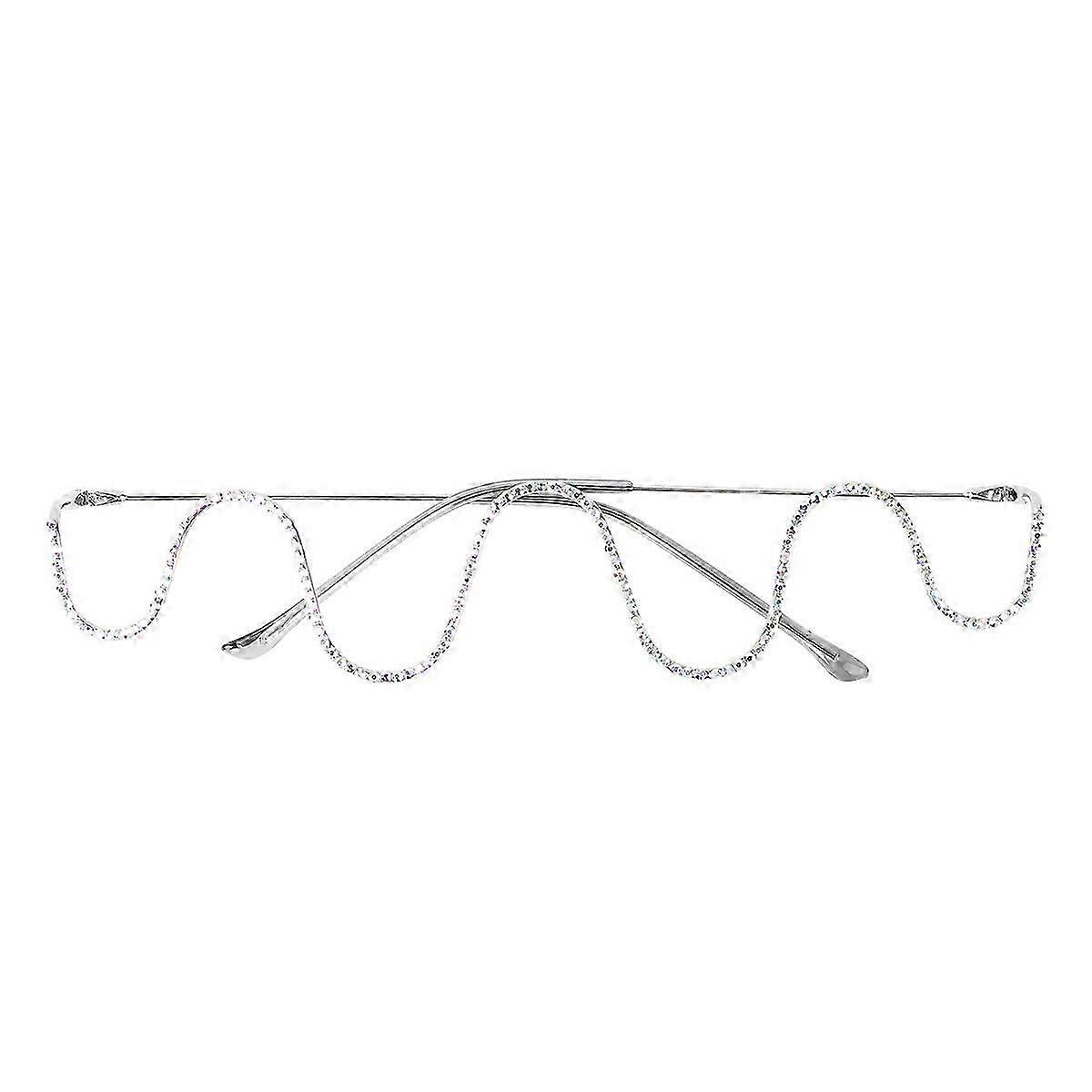 Handmade Glasses Frame Wave Prop with Silver and Colorful Diamonds 1Pc