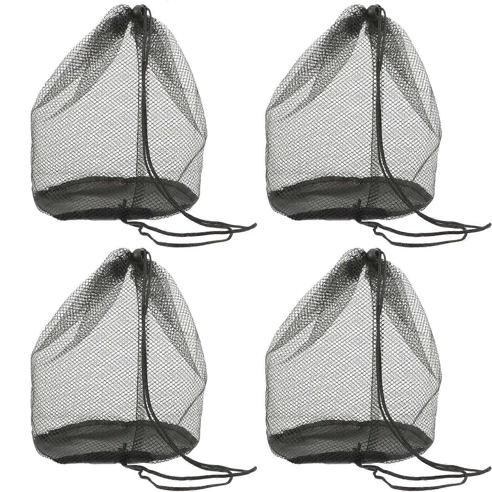 Portable Mesh Drawstring Bag for Sports Storage Made of Oxford Cloth Black 4 Pieces