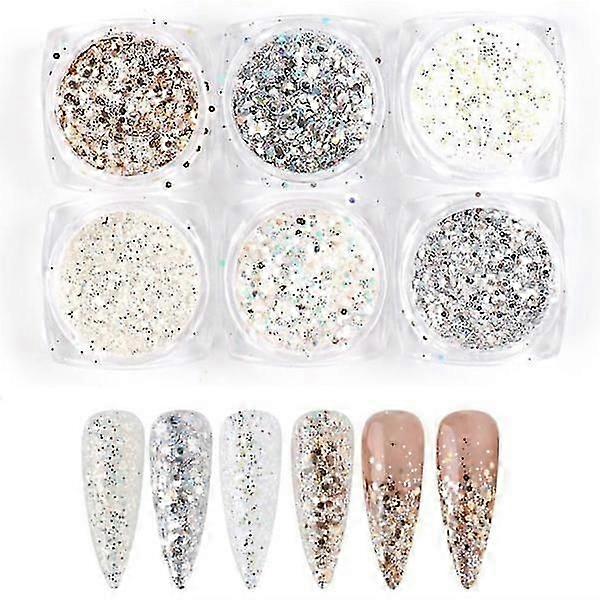 6 Pcs Nail Glitter, Nail Decorations Multicolored