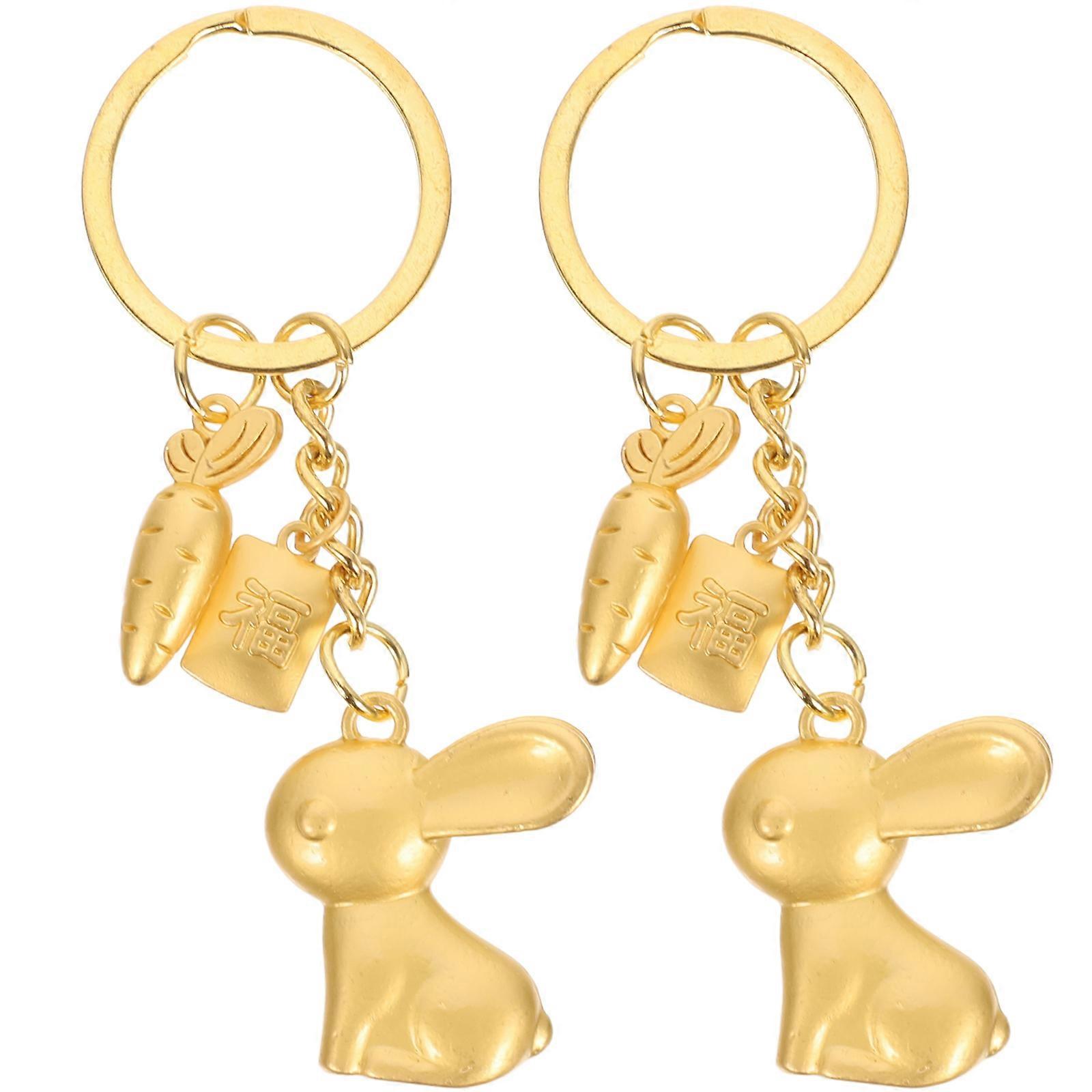 2PCS Chinese New Year Bunny Keychain Rabbit Pendant Bag Decoration Durable Mini Key Holder for Spring Festival