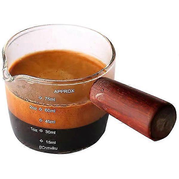 Tasse à mesurer en verre Espresso Petite tasse 75ml Trois pots Barista Sortie unique Poignée en bois