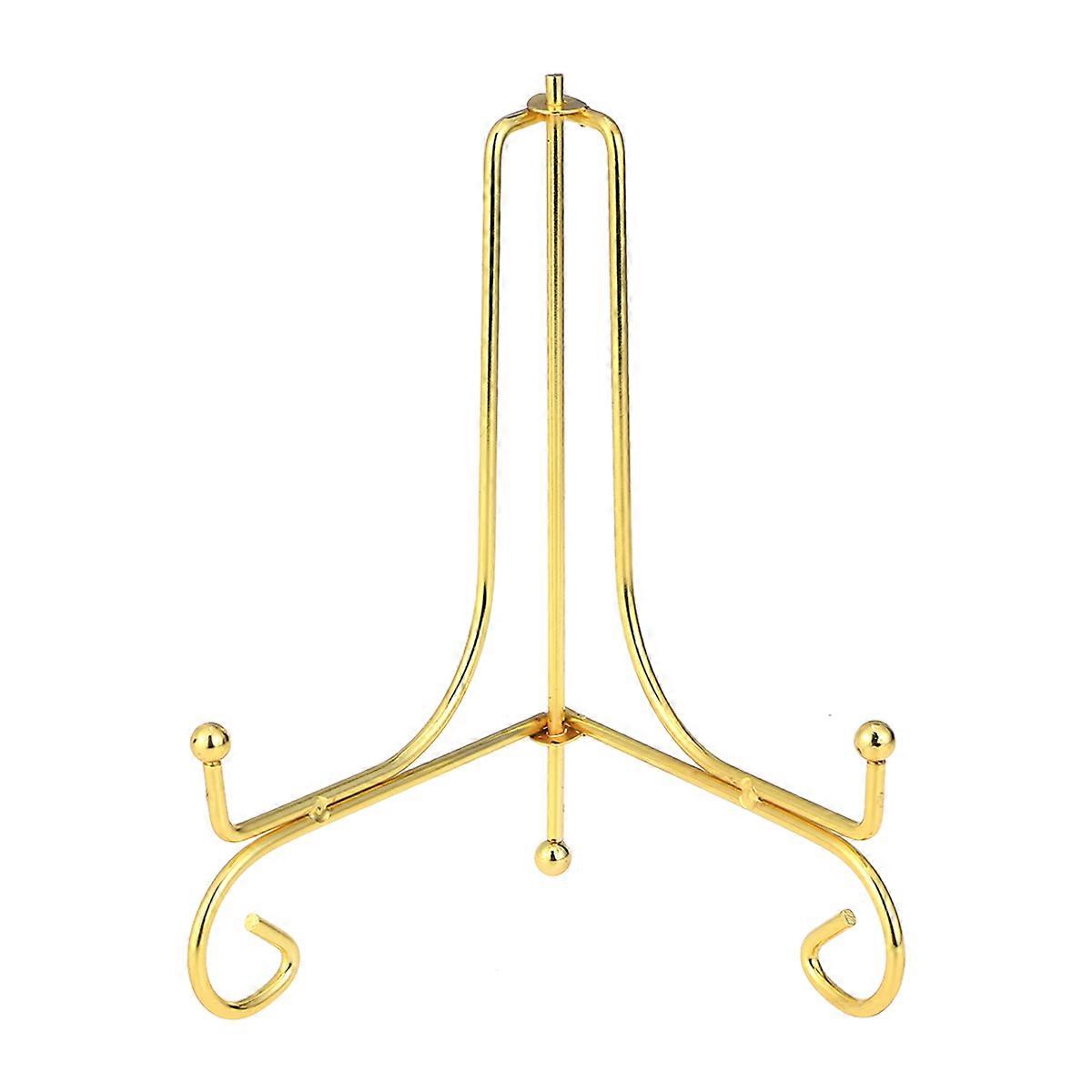 Golden Iron Display Stand for Plates Dishes Photos Books with Delicate Bending Design Perfect for Home Decor 7 Inch