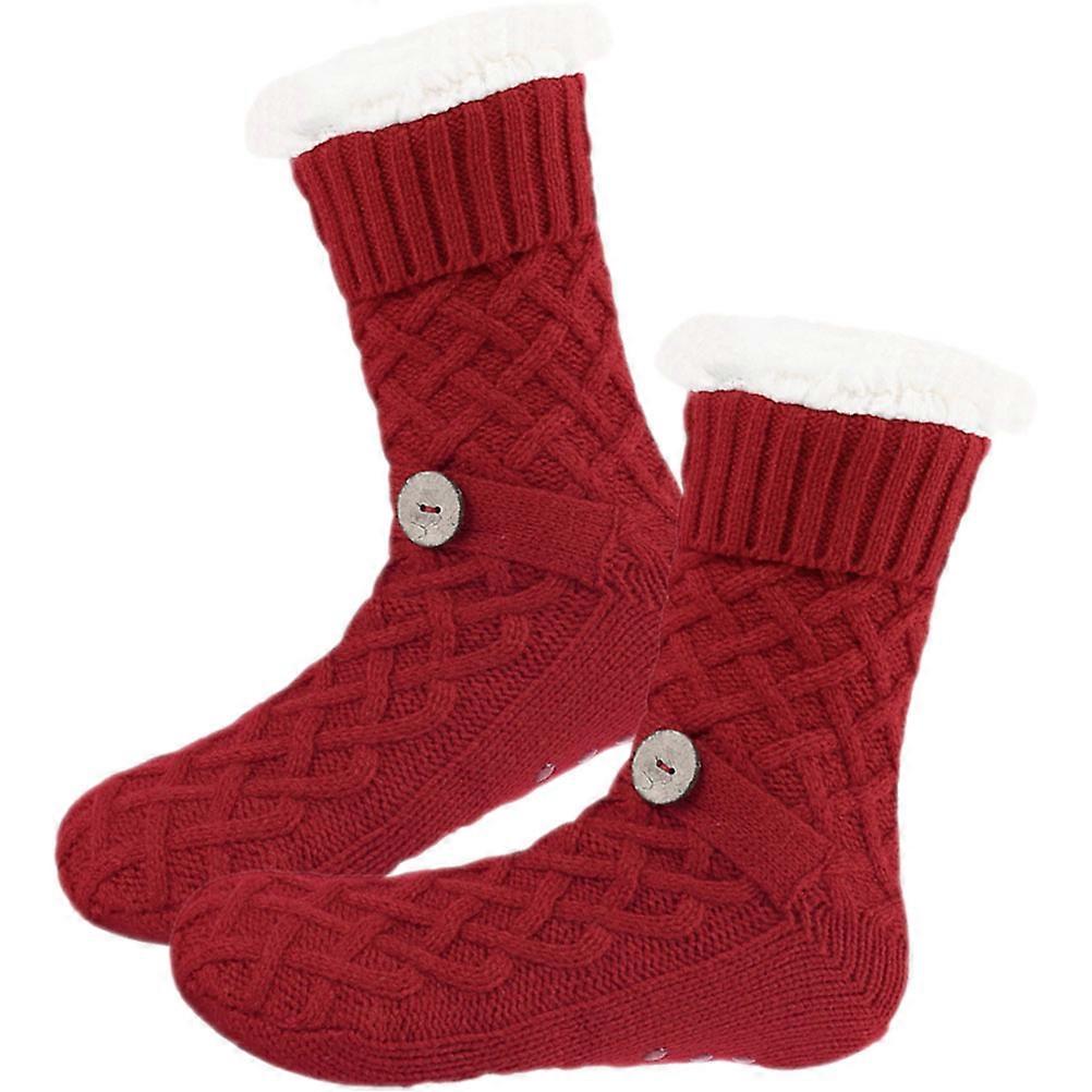 Warmth Comfortable Winter Socks 1 Pair Red Thicken Fuzzy Socks For Home Use