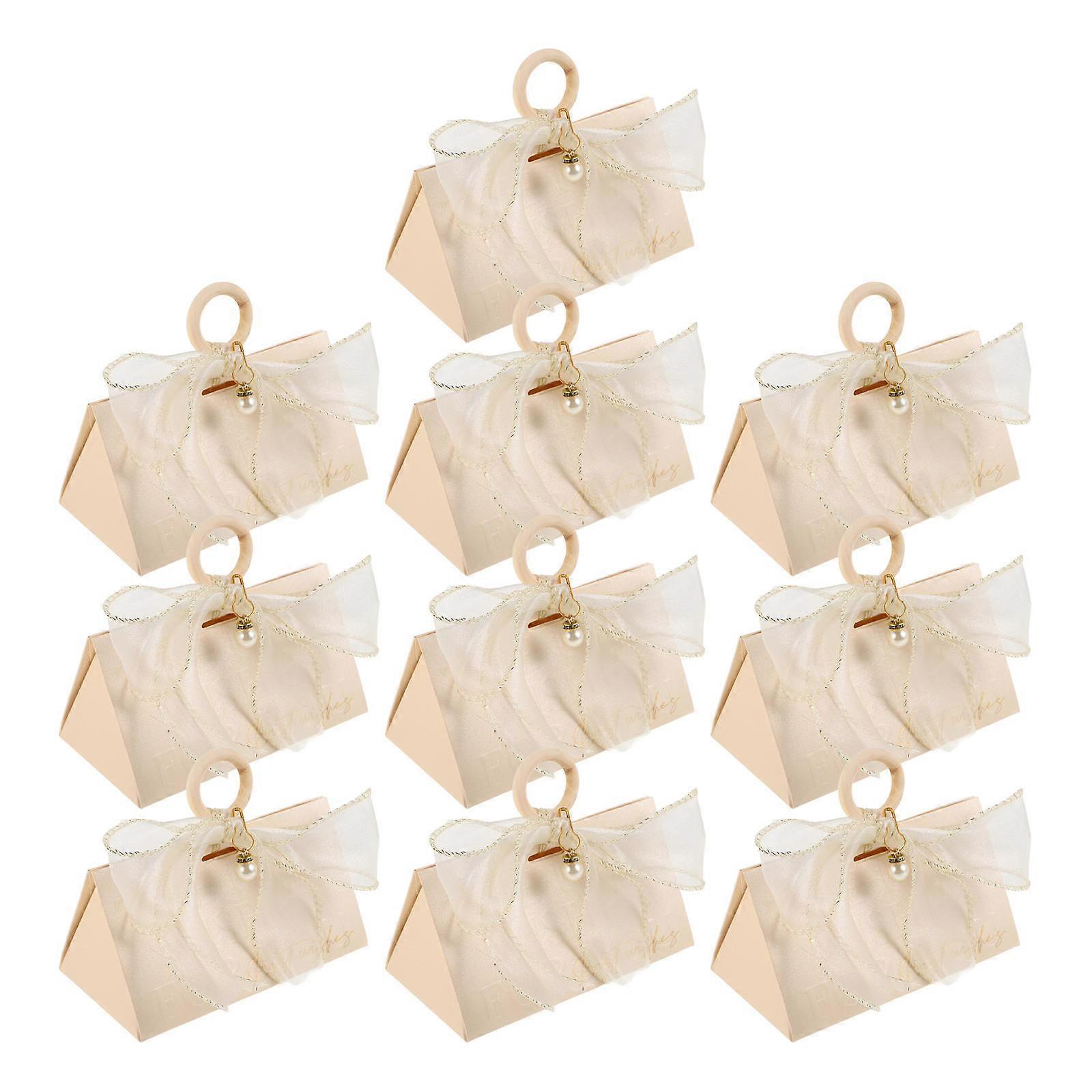 Small Candy Boxes For Romantic Occasions Versatile Design With Paper Mesh And Wood Material Beige 10Pcs