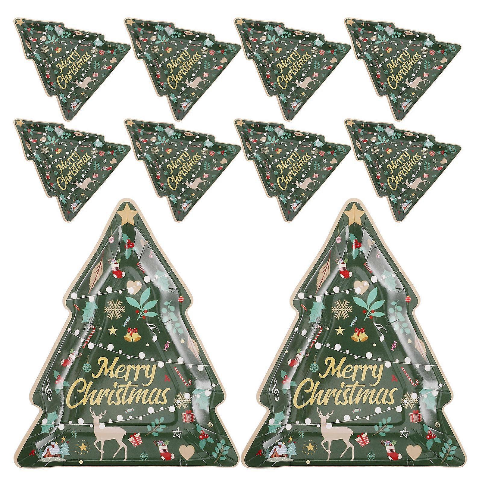 Festive Decorative Paper Plates Tree Shape For Holiday Celebration Dinnerware 10Pcs