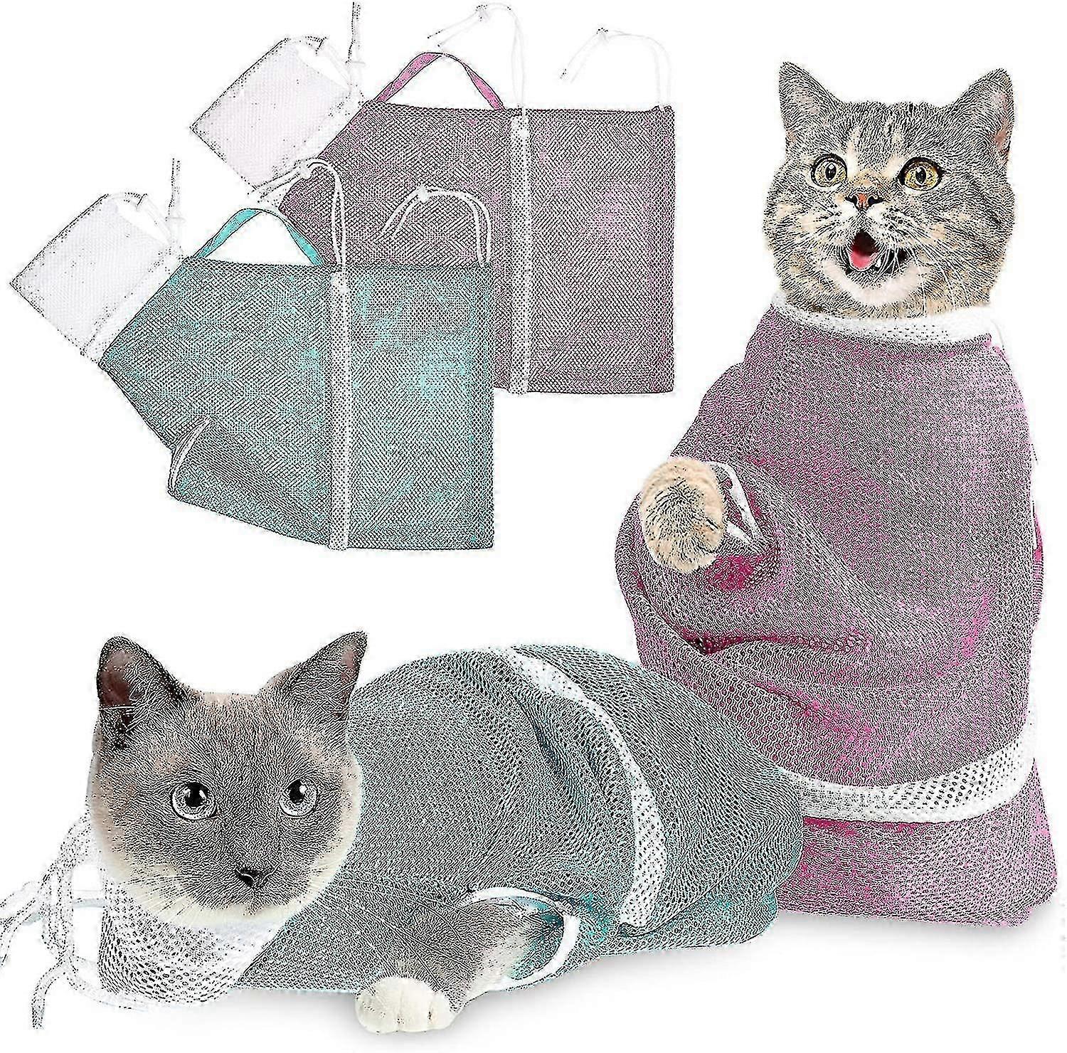 2 Pcs Adjustable Multifunctional Cat Bath Bag Anti-bite Anti-scratch