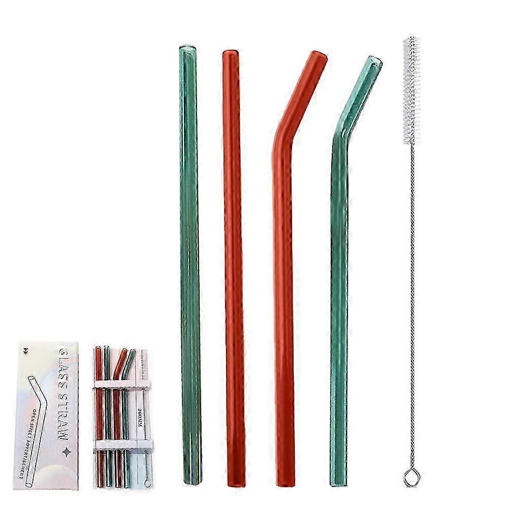 4-Piece Reusable Glass Straw Set with Multicolor Straws - 198x8mm with Cleaning Brush for Eco-Friendly Drinking