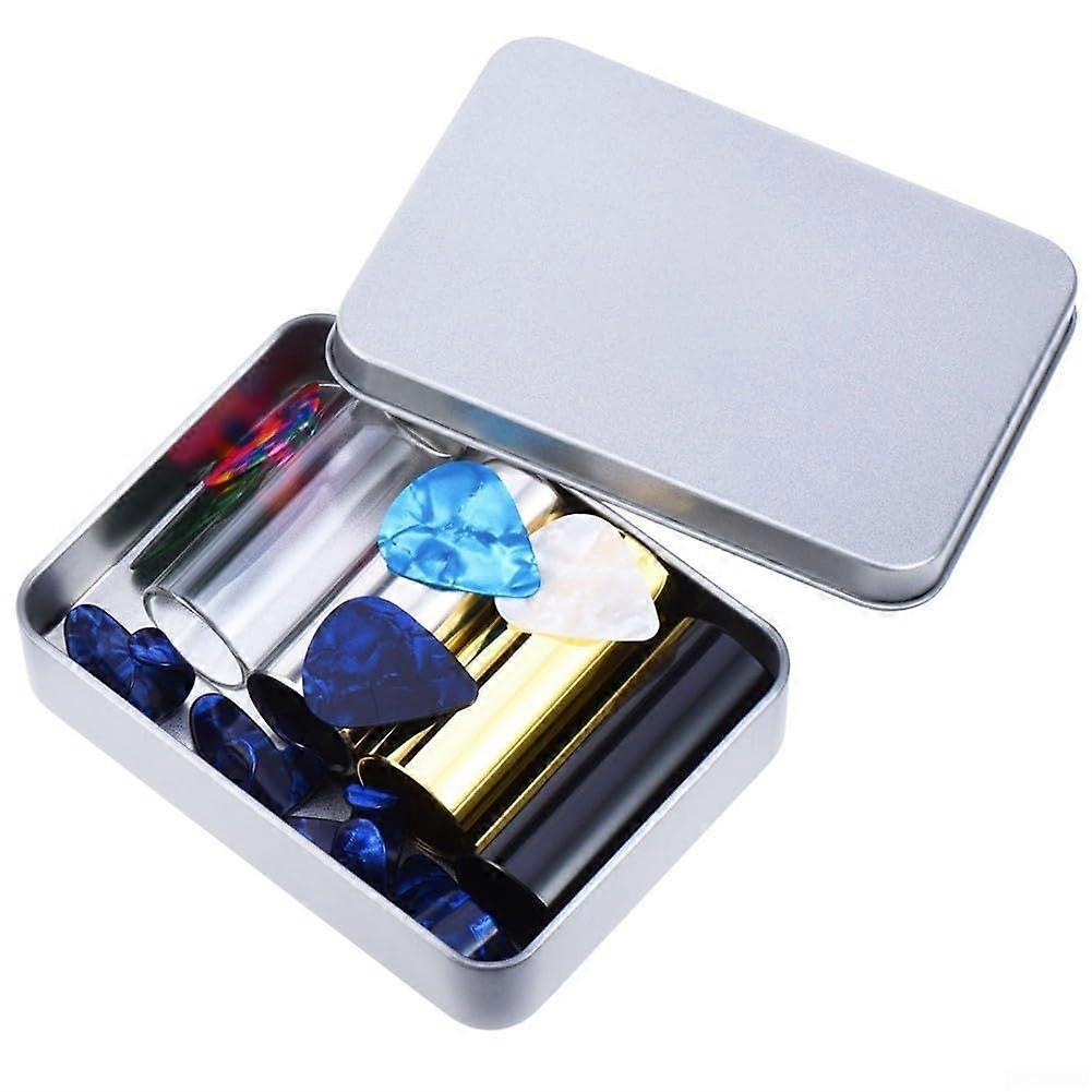 MultiType Guitar Accessory Set with various slide tubes along with a set of picks and maintenance cloths (Set A)
