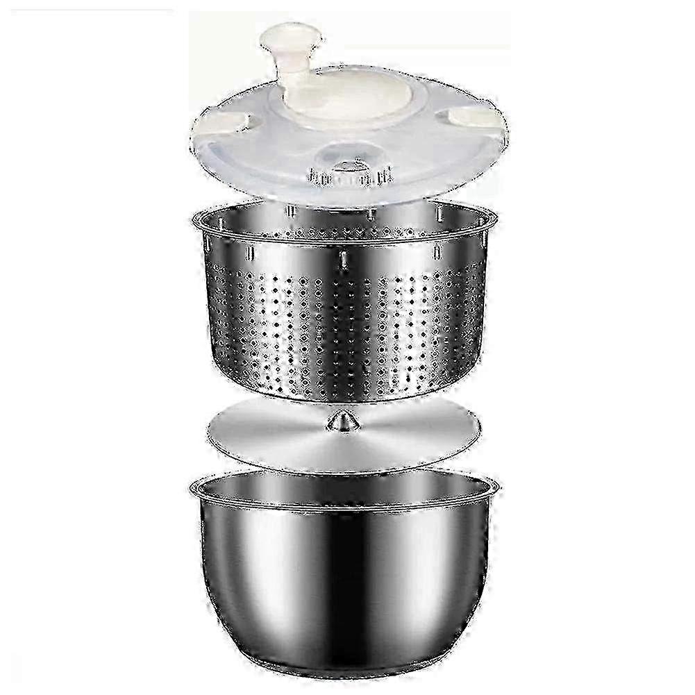 Essoreuse à salade en acier inoxydable 6L avec couvercle en PP - Laveuse de fruits et séchoir à pâtes pour un séchage rapide et des salades fraîches par Walkbee