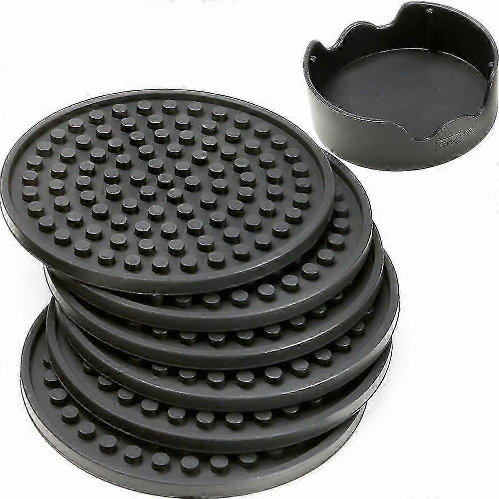 Coasters use in Drinks - Set of 6 with Holder, Black - Protect Furniture From Water Marks or Damage - Deep Tray and Rim Catch Cold Drink Sweat Without