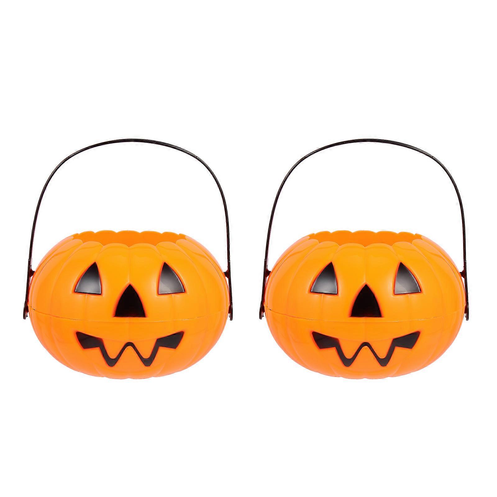 Halloween Pumpkin Candy Buckets with Handle Lightweight Plastic Snack Storage Containers for Party Decor & Trick Treating