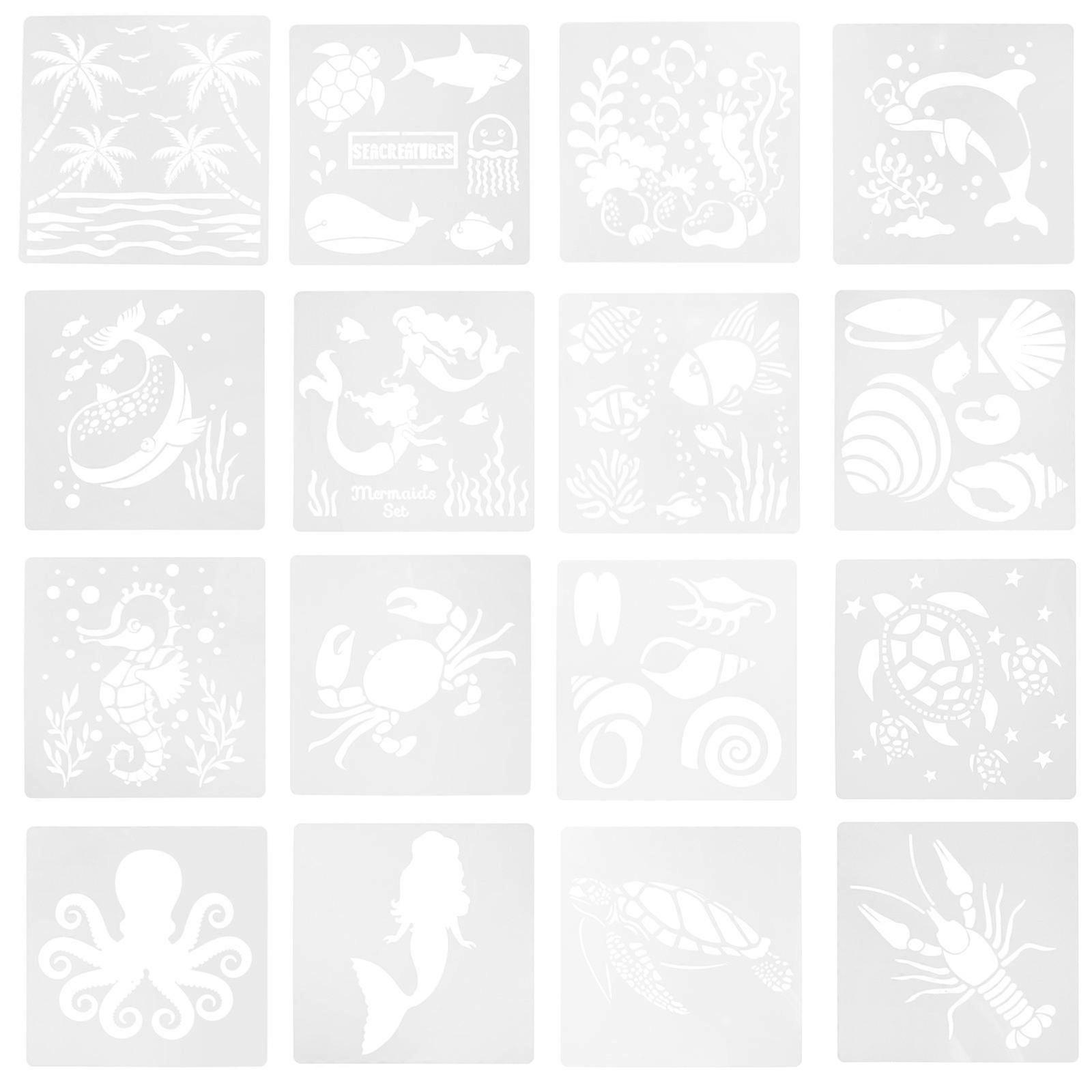 DIY Stencils 16Pcs Hollow Painting Templates For Craft Enthusiasts Scrapbooking Occasions In White Color Made From Durable Material
