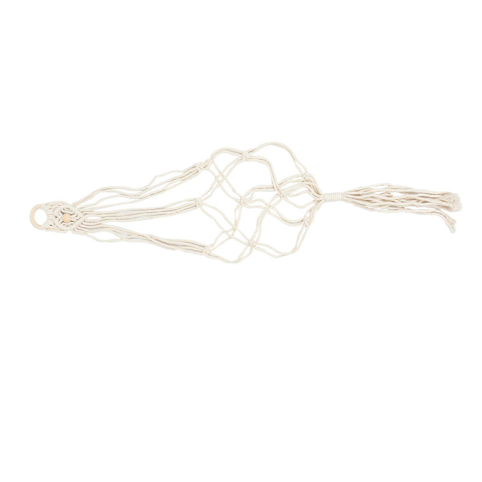 Woven Macrame Ukulele Hanger for Decor in White Cotton and Linen with Practical Storage Basket