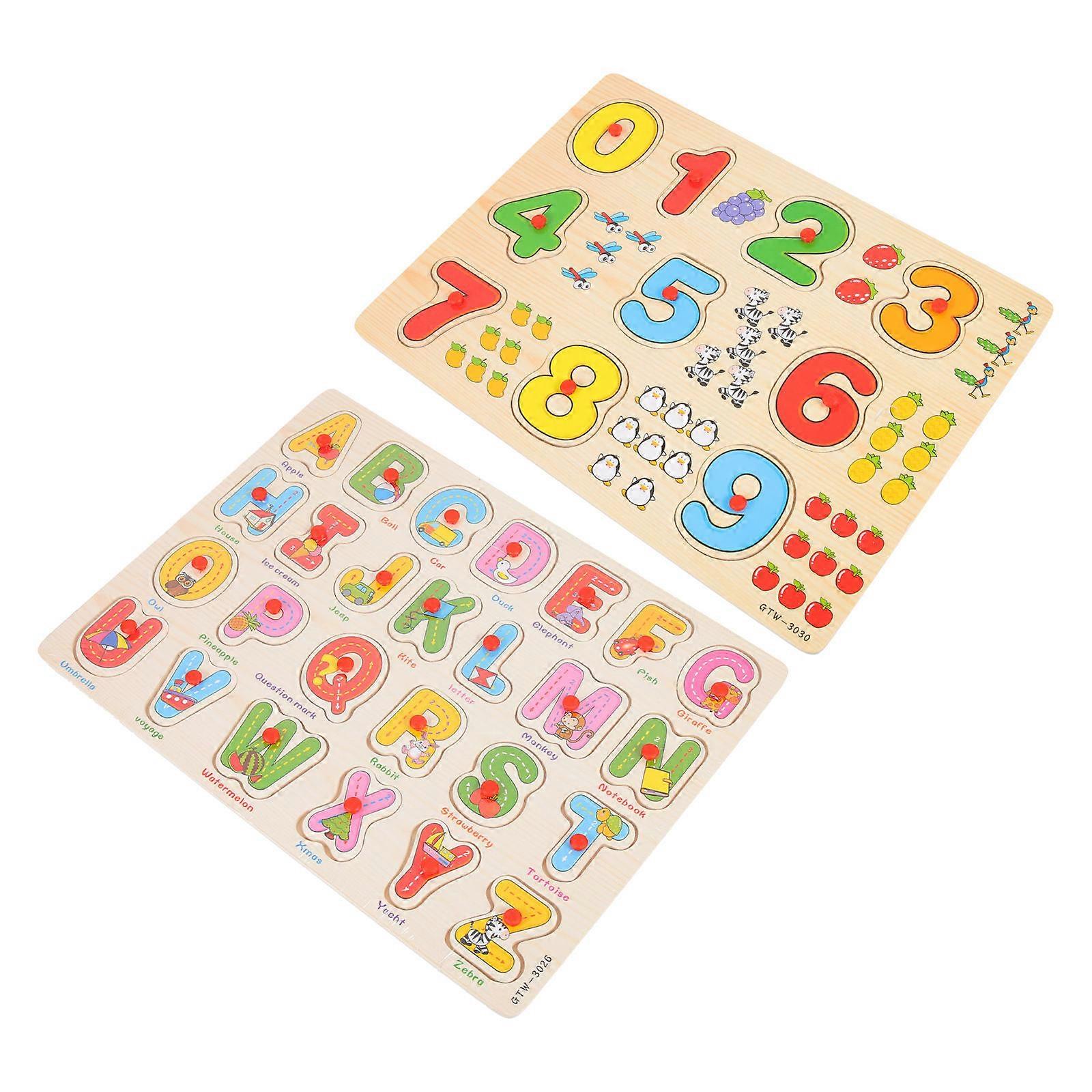 Wooden Number Puzzle Toy Alphabet Educational Plaything 2Sets for Toddlers