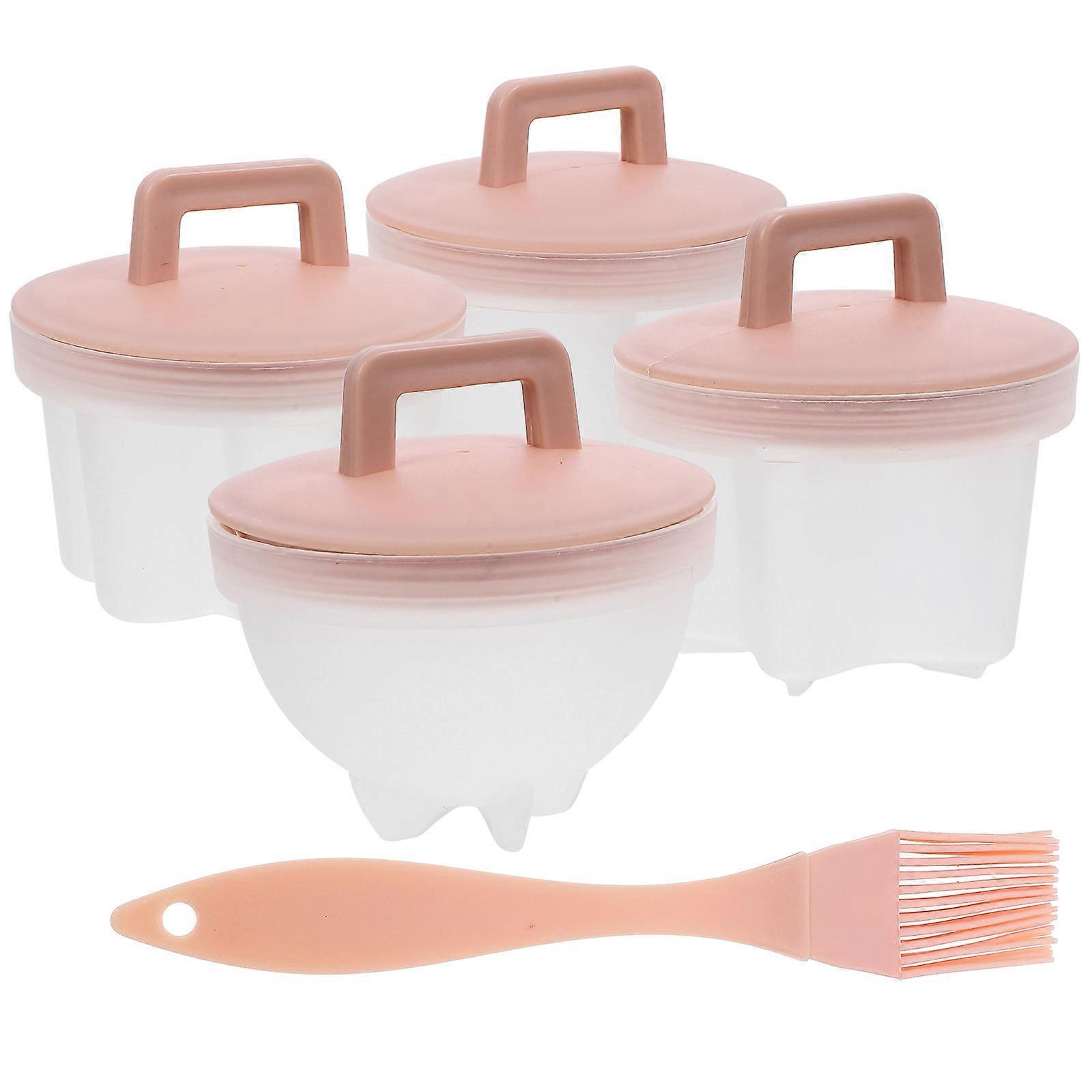 Egg Poacher Cups 4Pcs Round Egg Steaming Rack Portable For Breakfast Preparation Pink Non-Stick Construction
