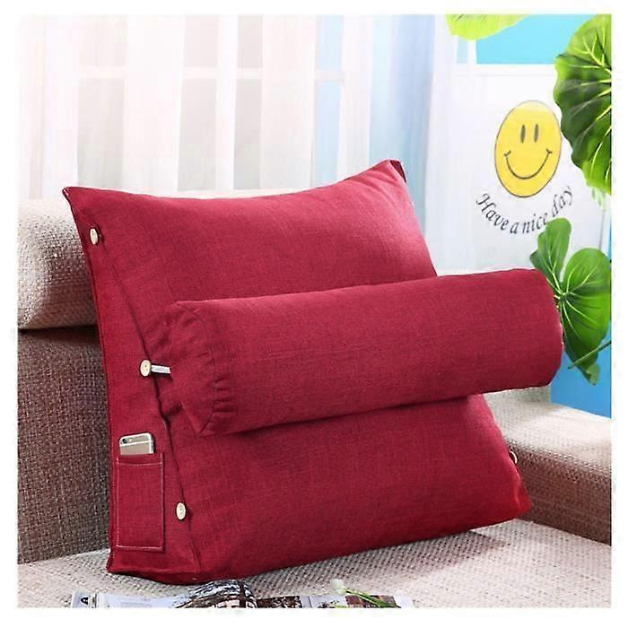 Triangle Wedge Reading Pillow with Neck Support, Wedge Cushion Support Chair Lumbar Cushions Wine Red 45*48*20cm