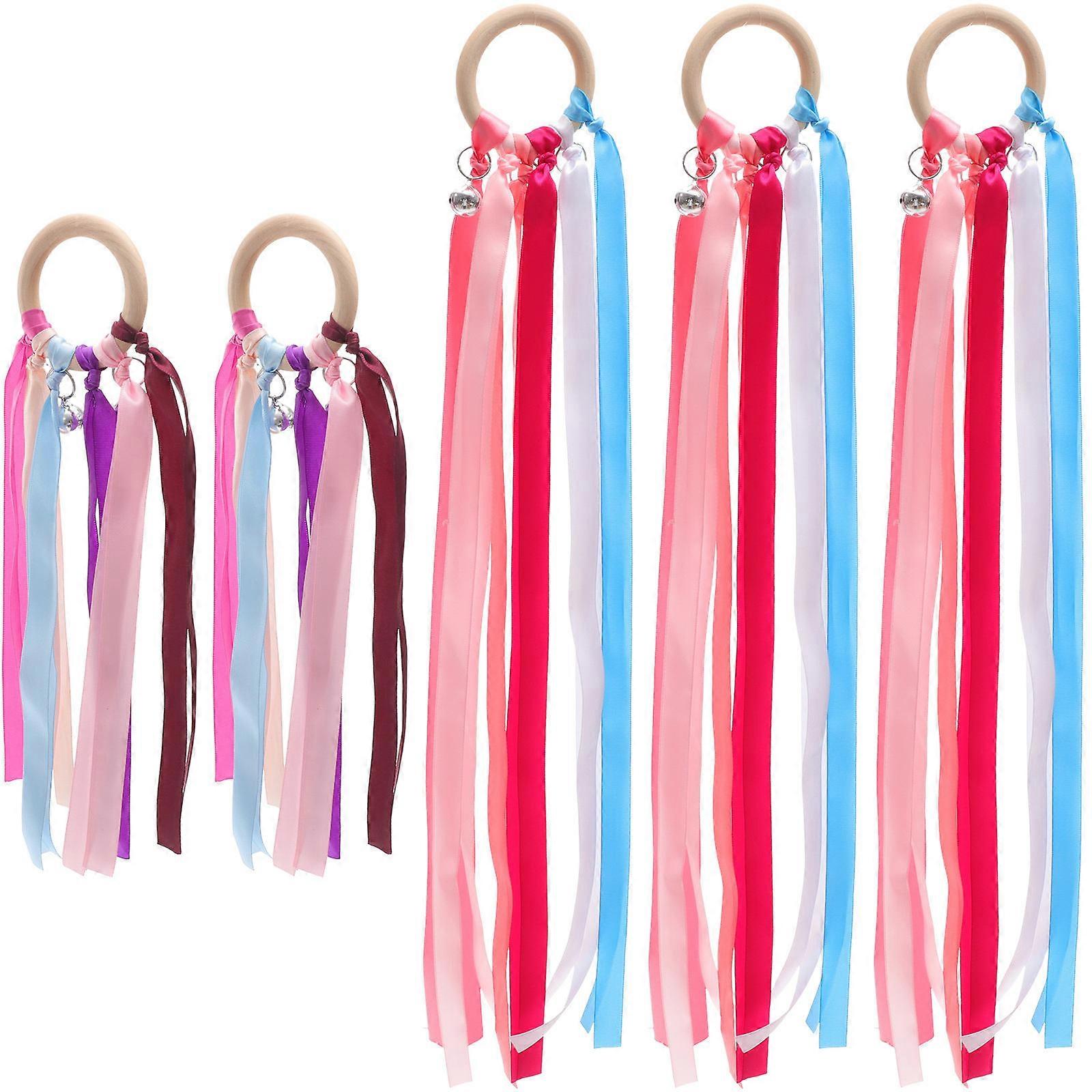 5pcs Assorted Color Ribbon Wind Wands with Bells for Dancing Educational Sensory Play